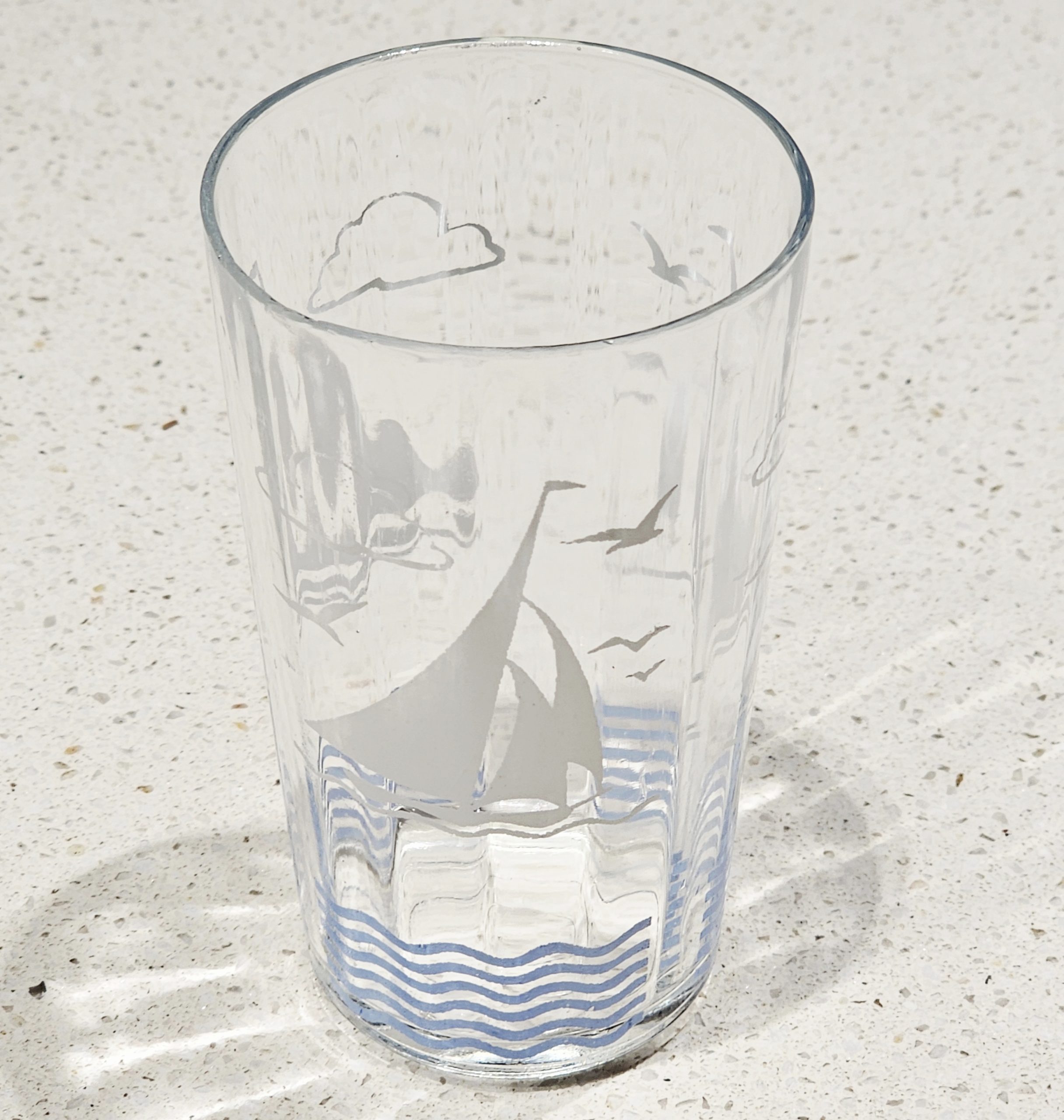 Swanky Swig Glass - Sailing - morpth antique centre hunter valley region swanky swig glass condiment jar eta kraft cottees sanitarium barnes farmers union ship pirate clipper sail boat yacht sailing ocean lake
