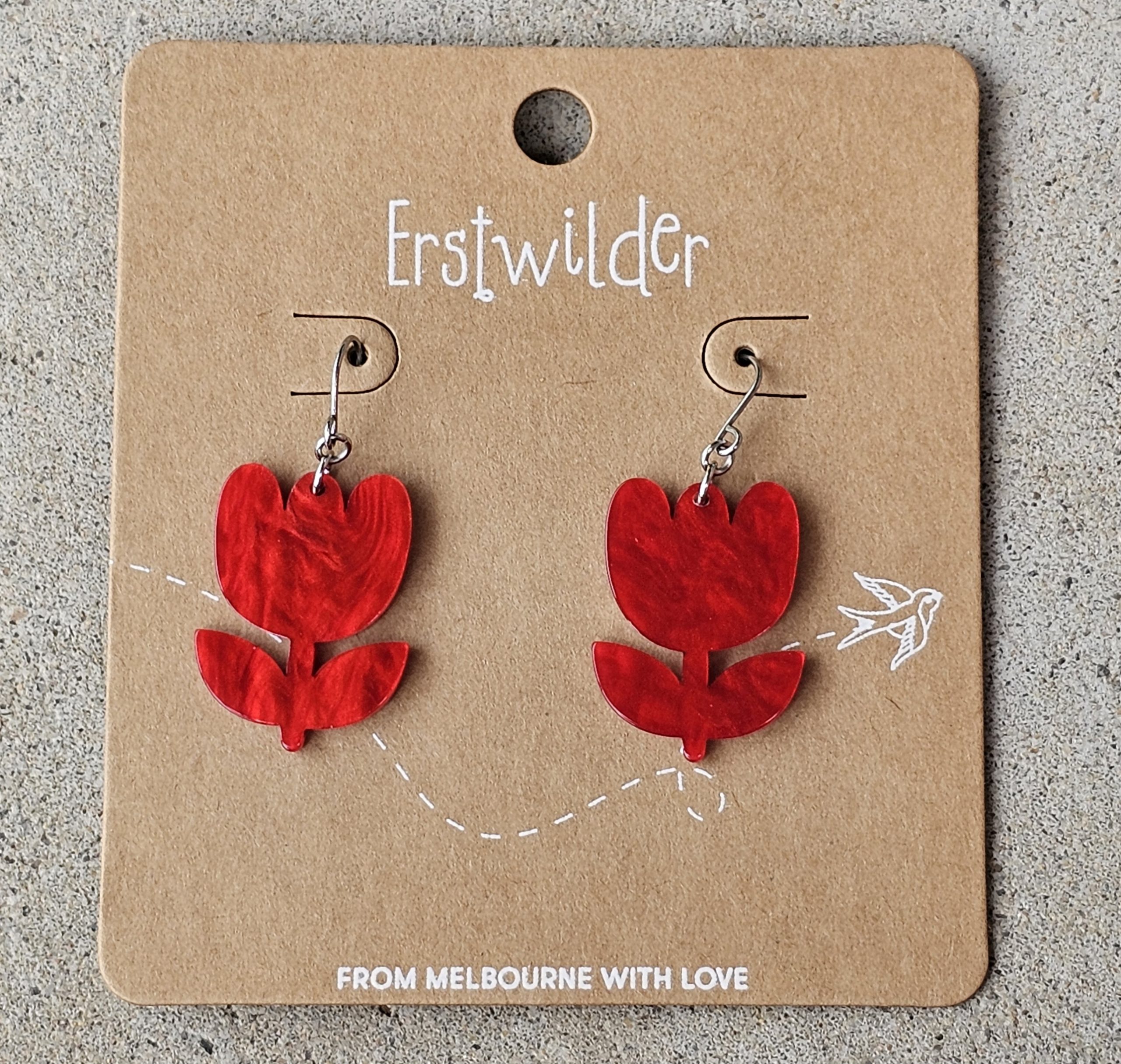 Erstwilder Earrings - Flower Red - morpeth antique centre hunter valley region erstwilder earrings necklace hair cardigan clips brooch fan favourites collectable resin easter pete cromer tulip red
