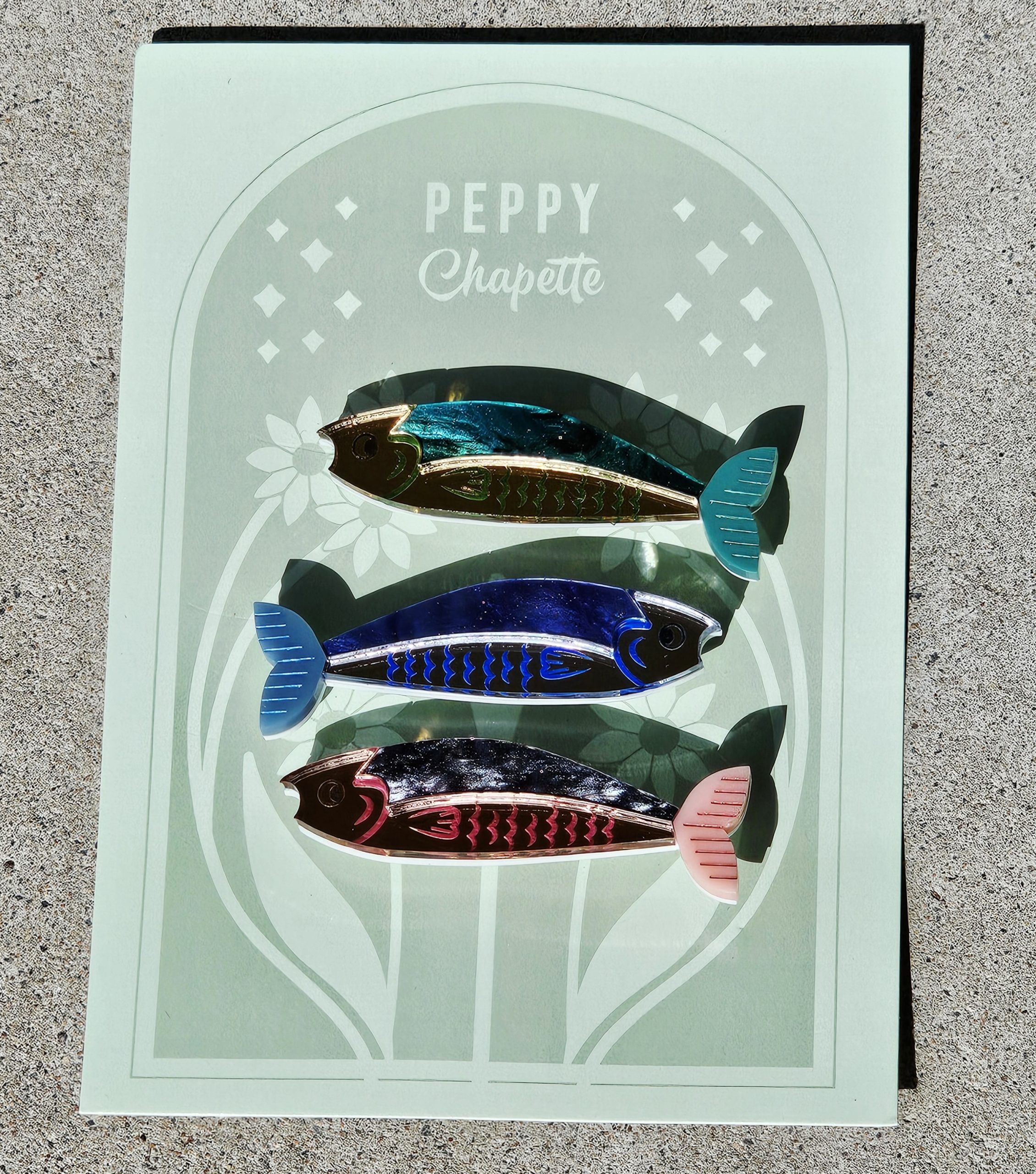 Peppy Chapette Brooch Trio - Sardines - morpeth antique centre hunter valley region resin brooch peppy chapette trio sardines fish tuna