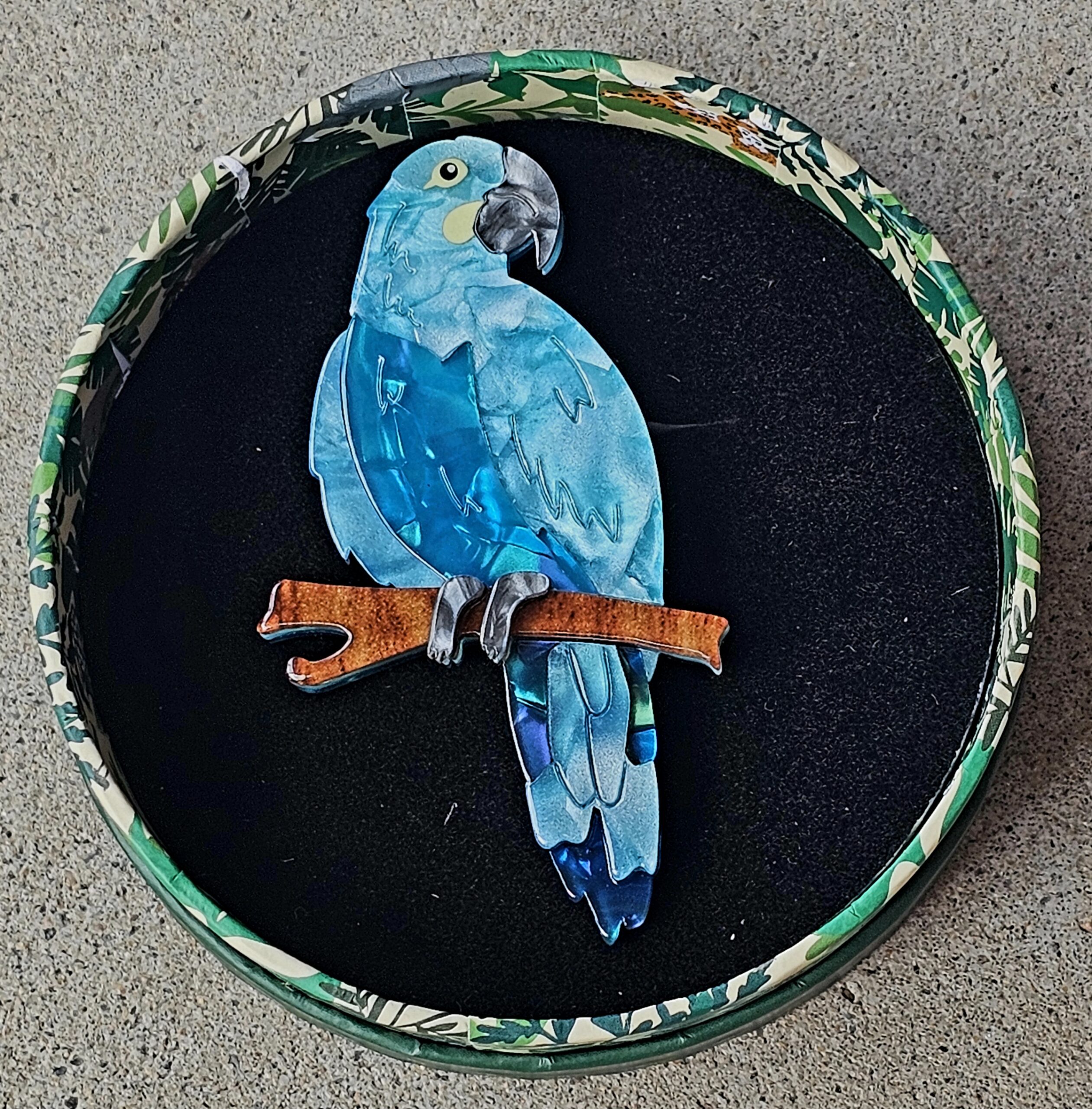 Erstwilder Brooch - Glaucous Macaw - morpeth antique centre hunter valley region erstwilder the rarest kind endangered threatened species brooch earrings enamel pin double glaucous macaw blue gold parrot