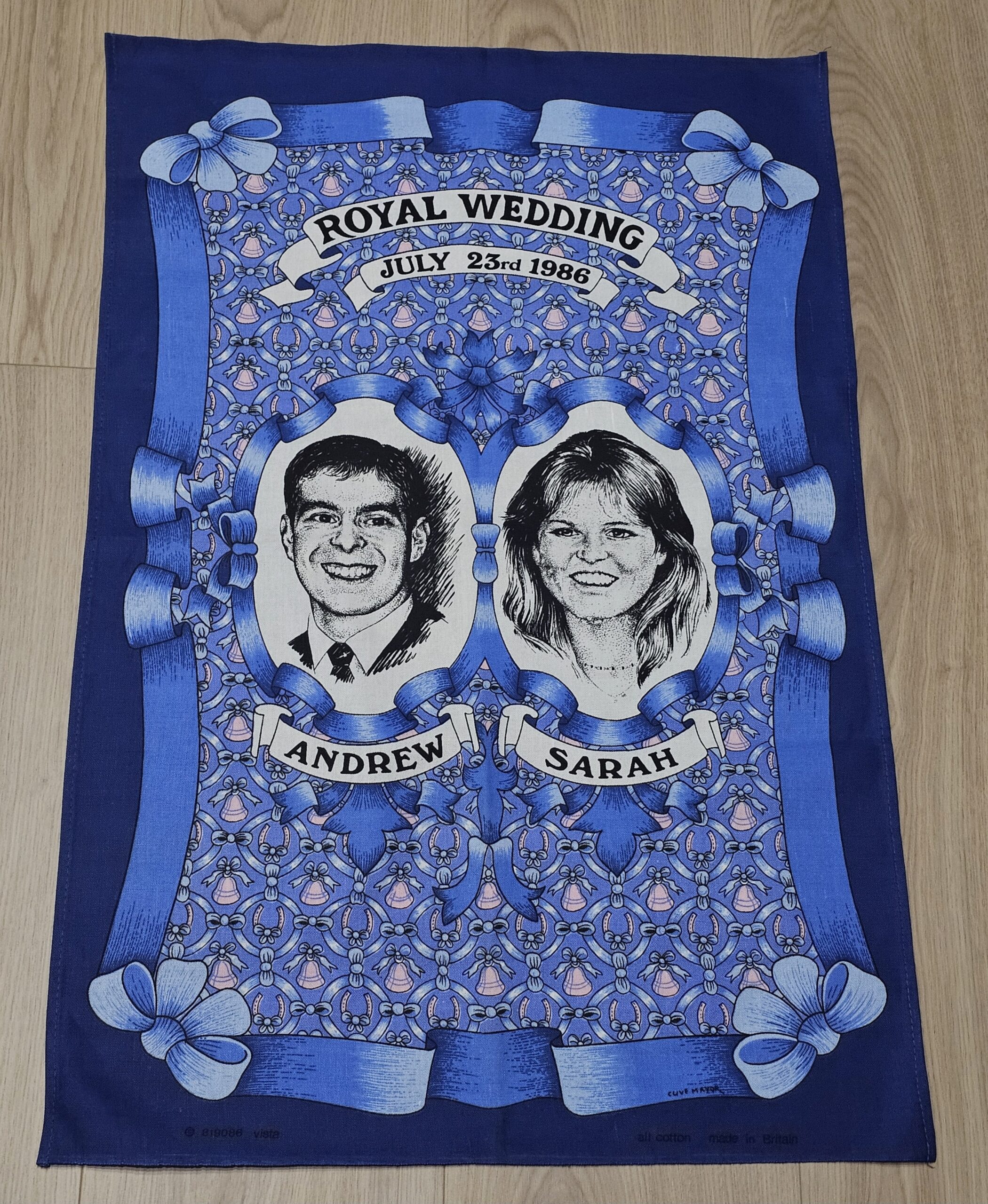 Teatowel - Royal Wedding (Andrew & Fergie) - morpeth antique centre hunter valley region linen cotton blend irish tea towel vintage road trip destination holiday pre loved andrew prince fergie sarah duchess york duke royal wedding 1986