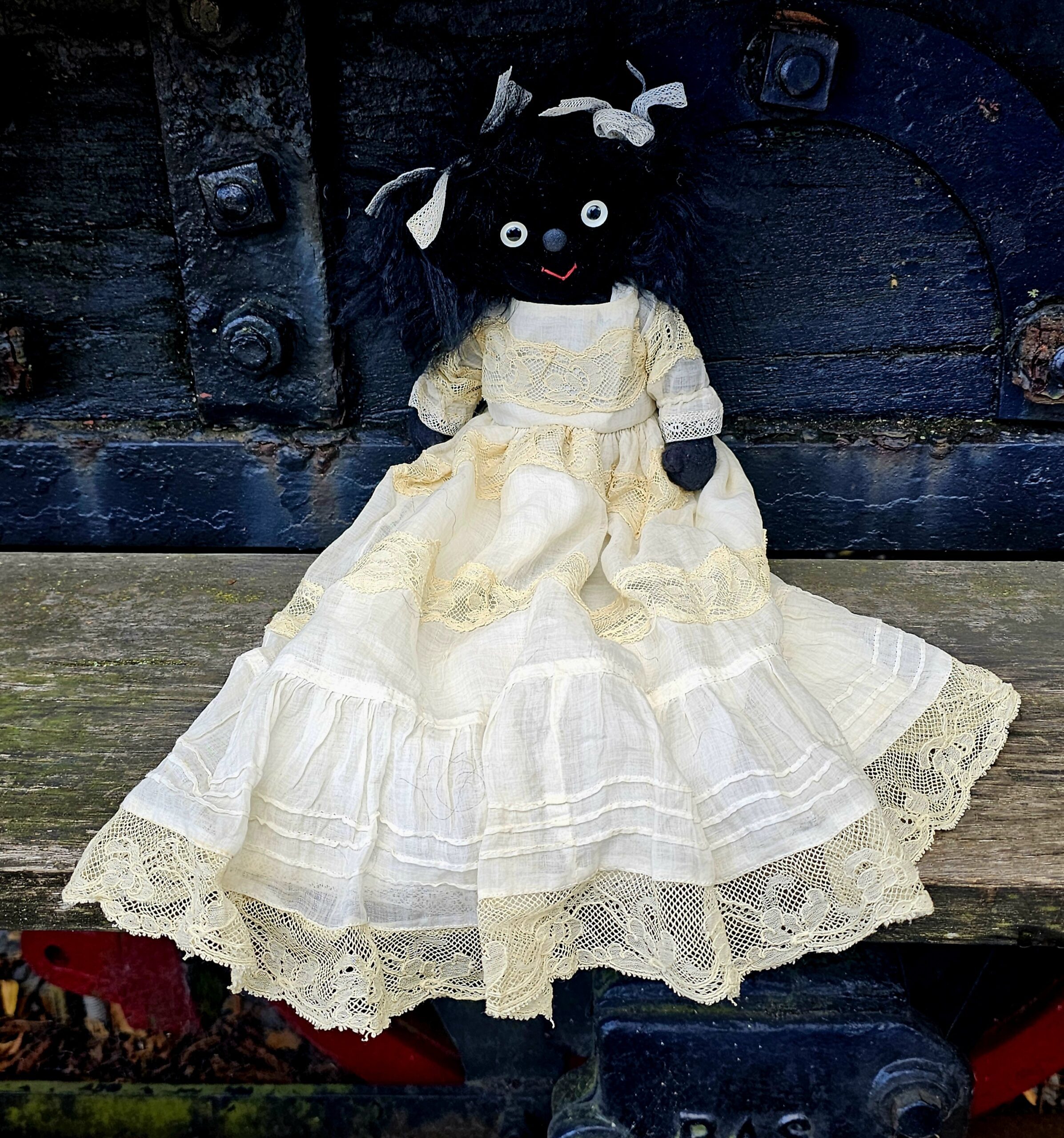 Golly Girl Clover by Elaine Goodhand - morpeth antique centre hunter valley region vintage steiff merrythought chad valley deans artist made golliwoggs golly golli black doll americana