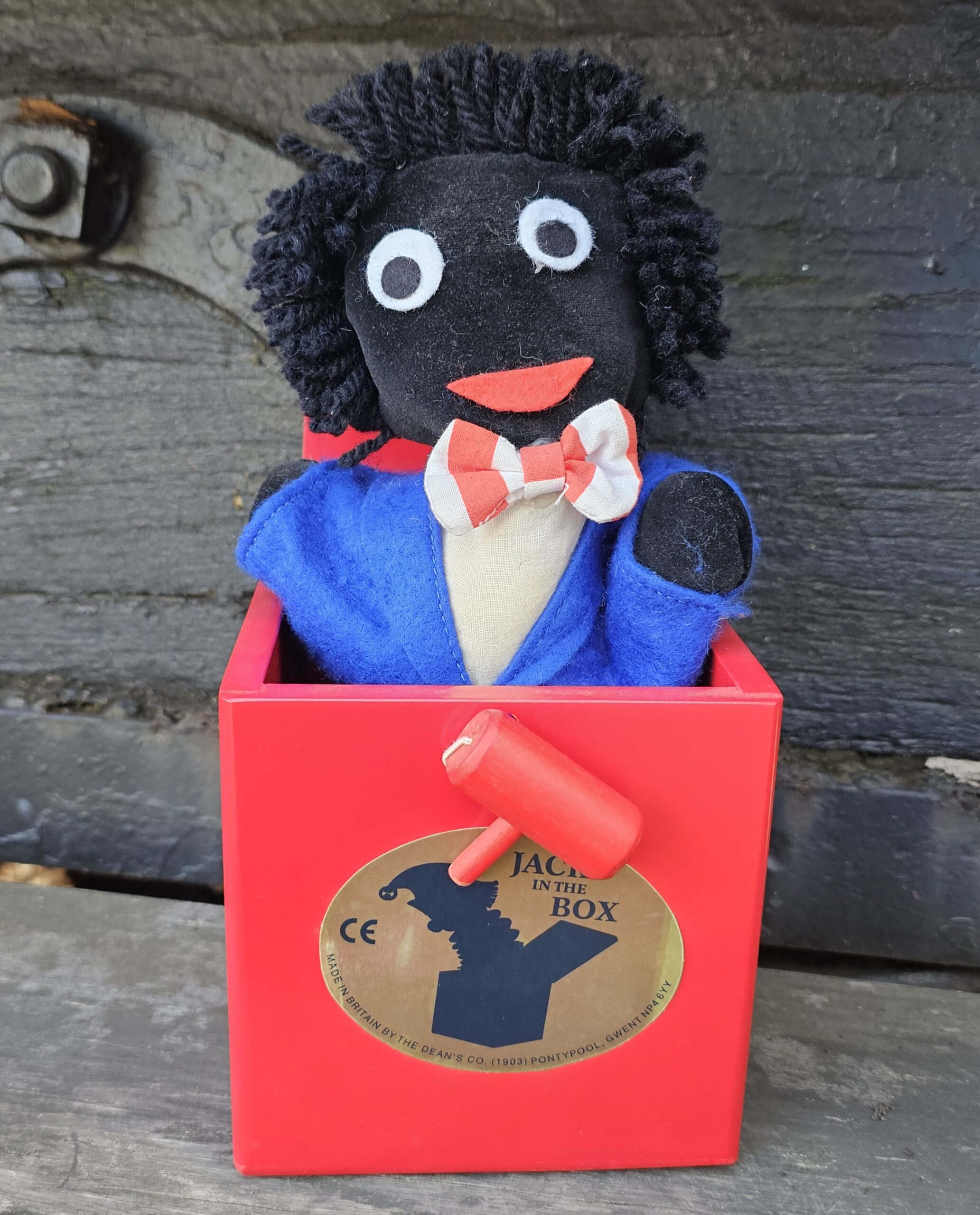 Jack in the Box Golly by Deans, UK - morpeth antique centre hunter valley region vintage steiff merrythought chad valley deans artist made golliwoggs golly golli black doll americana