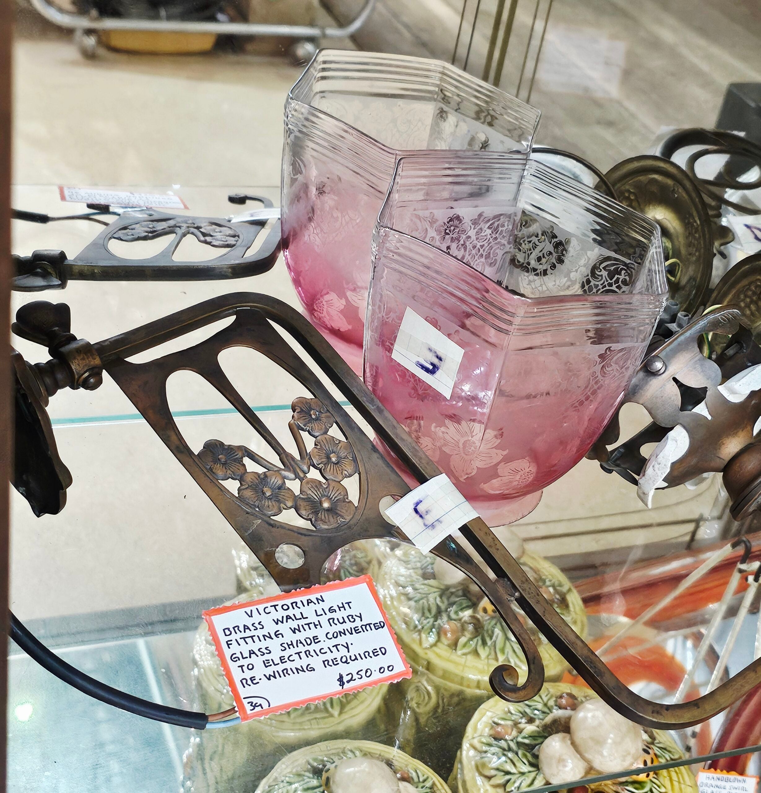 Victorian Light Fitting - morpeth antique centre hunter valley region vintage victorian era ruby glass brass fittings
