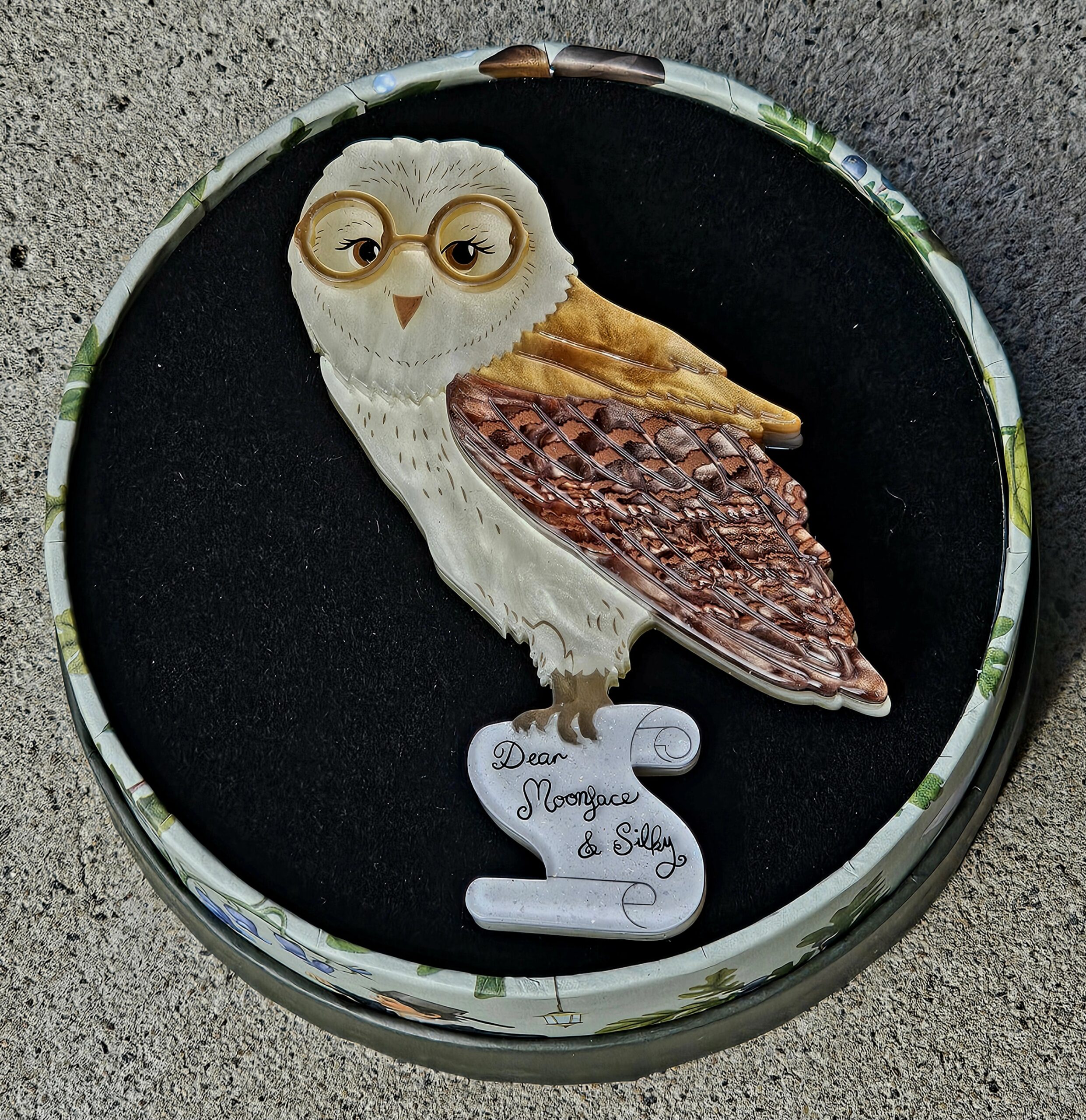 Erstwilder Brooch - Barny Owl - morpeth antique centre hunter valley region vintage erstwilder brooch earrings necklace enamel pin enid blyton the enchanted forest magic far away tree novel movie children's fiction book barny owl