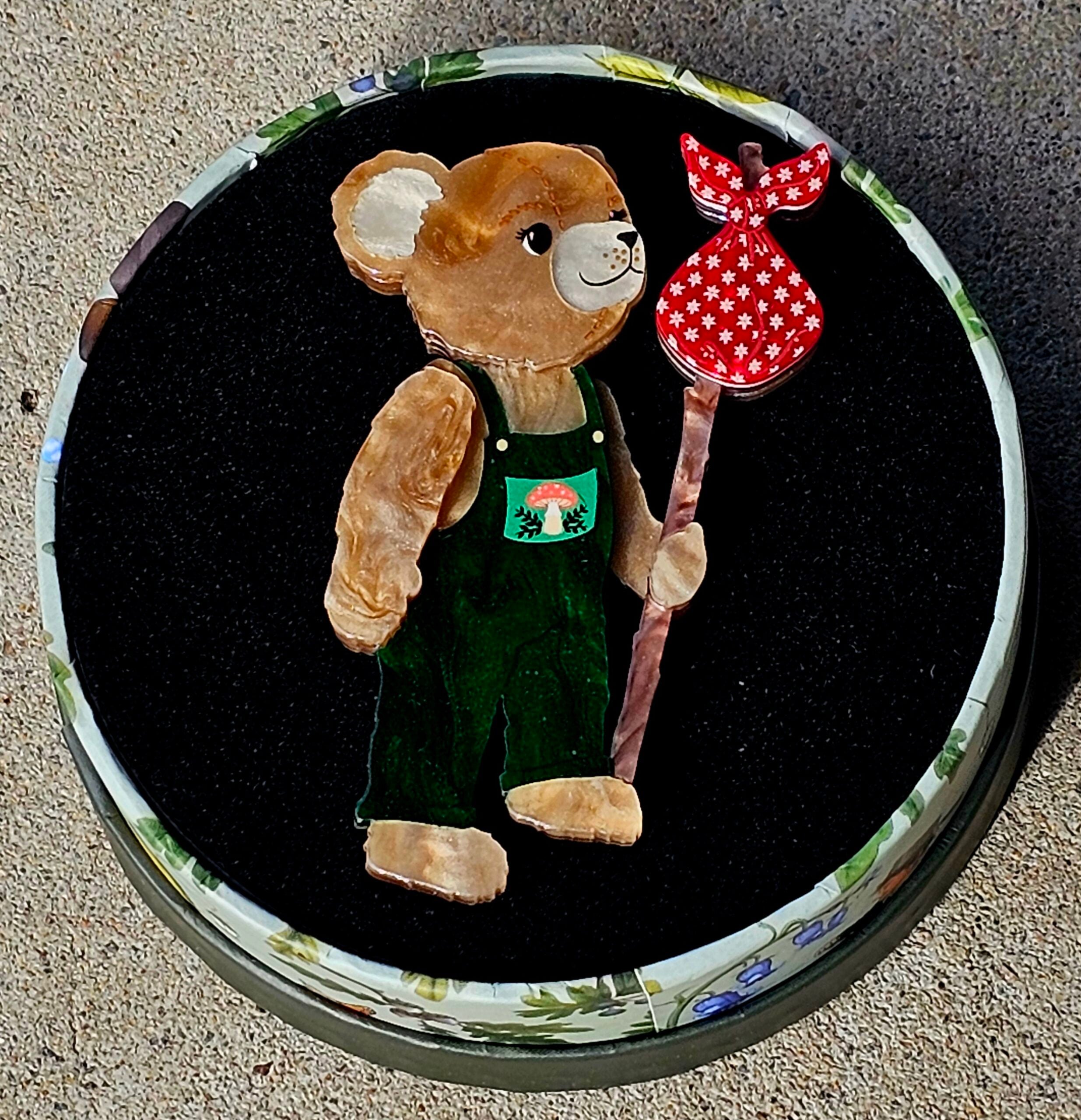 Erstwilder Brooch - Bear's Adventures - morpeth antique centre hunter valley region vintage erstwilder brooch earrings necklace enamel pin enid blyton the enchanted forest magic far away tree novel movie children's fiction book bear's adventures