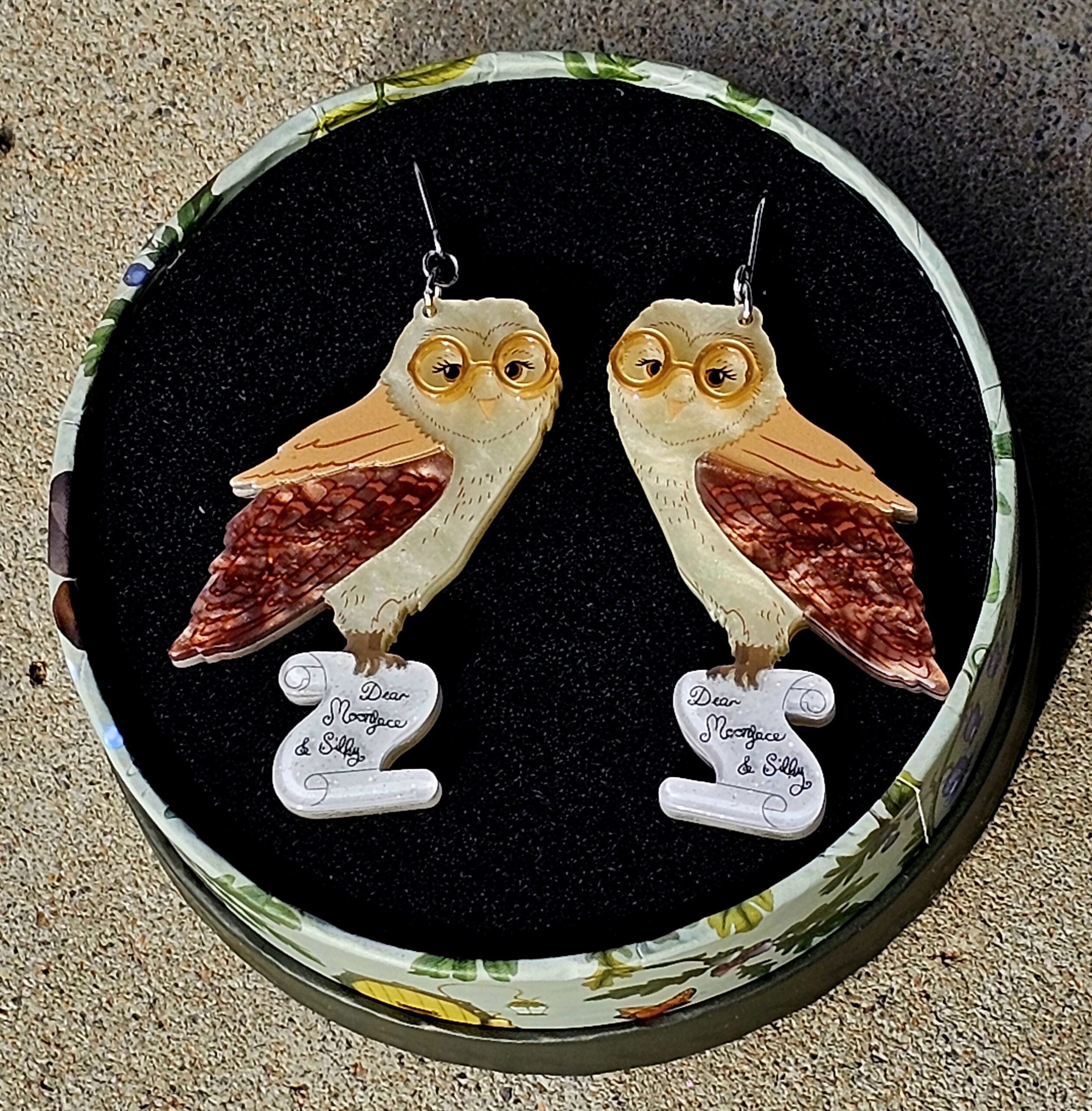 Erstwilder Earrings - Barny Owl - morpeth antique centre hunter valley region vintage erstwilder brooch earrings necklace enamel pin enid blyton the enchanted forest magic far away tree novel movie children's fiction book barny owl