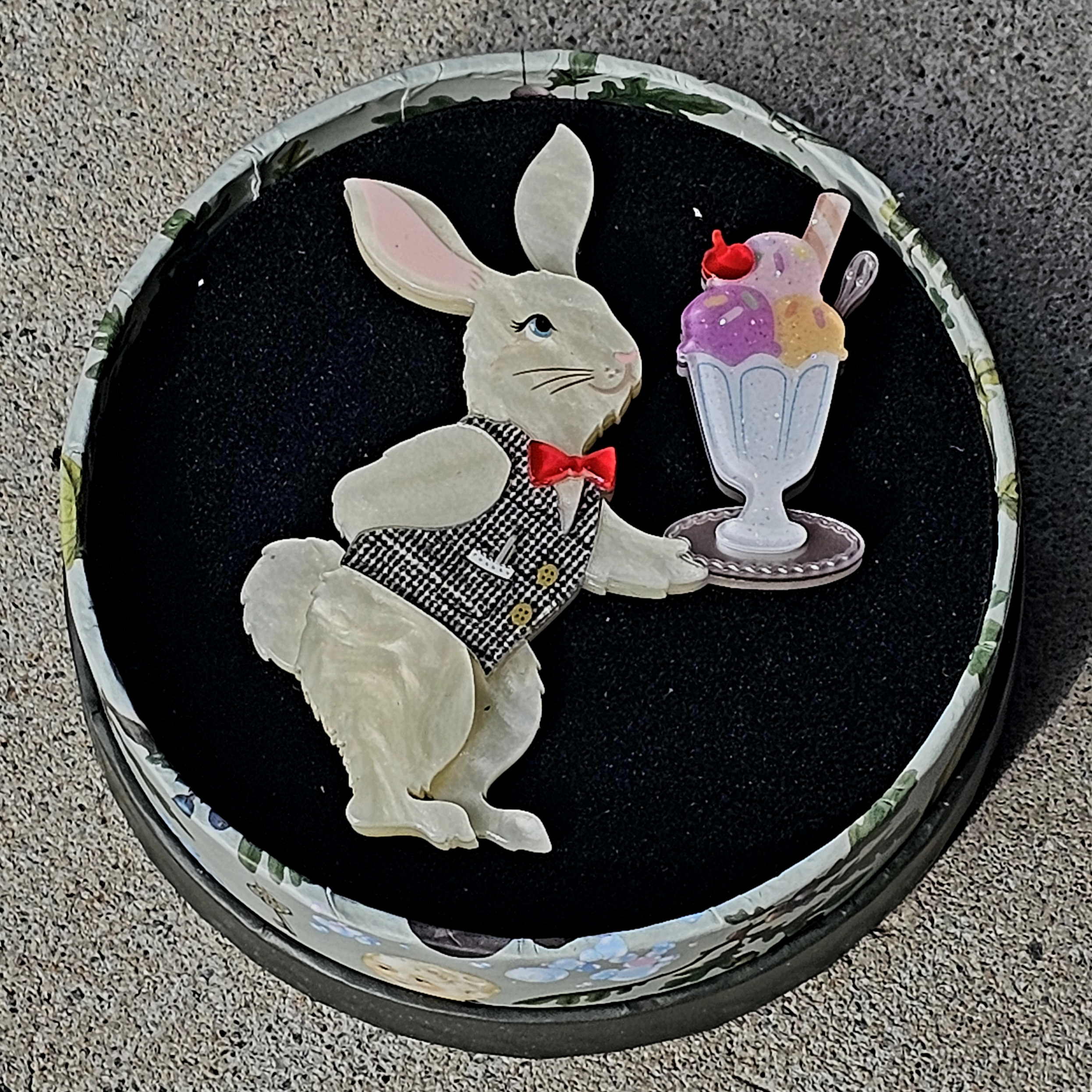 Erstwilder Brooch - Rabbit Waiter - morpeth antique centre hunter valley region vintage erstwilder brooch earrings necklace enamel pin enid blyton the enchanted forest magic far away tree novel movie children's fiction book rabbit waiter