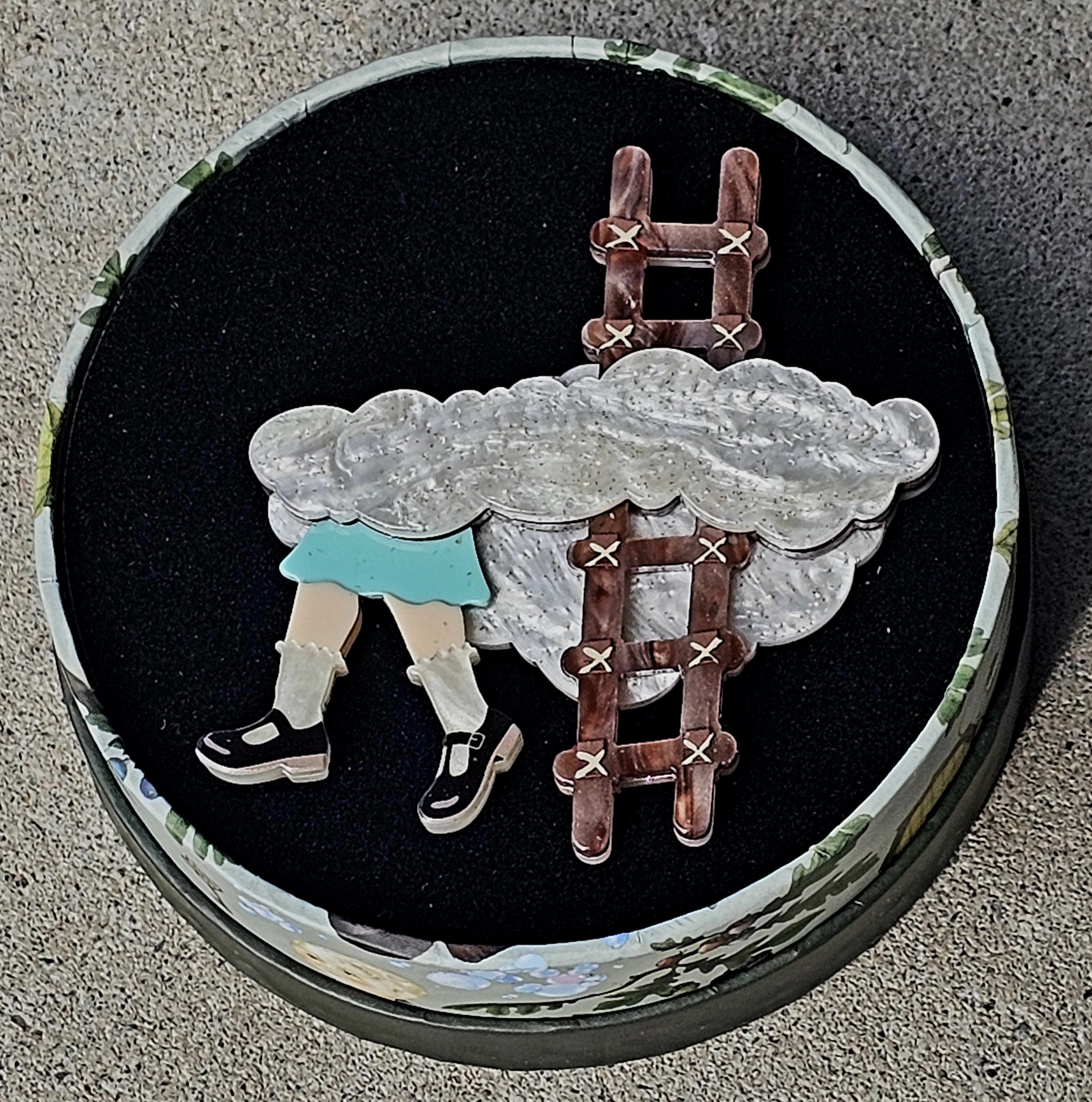 Erstwilder Brooch - On To The Next Land - morpeth antique centre hunter valley region vintage erstwilder brooch earrings necklace enamel pin enid blyton the enchanted forest magic far away tree novel movie children's fiction book on to the next land