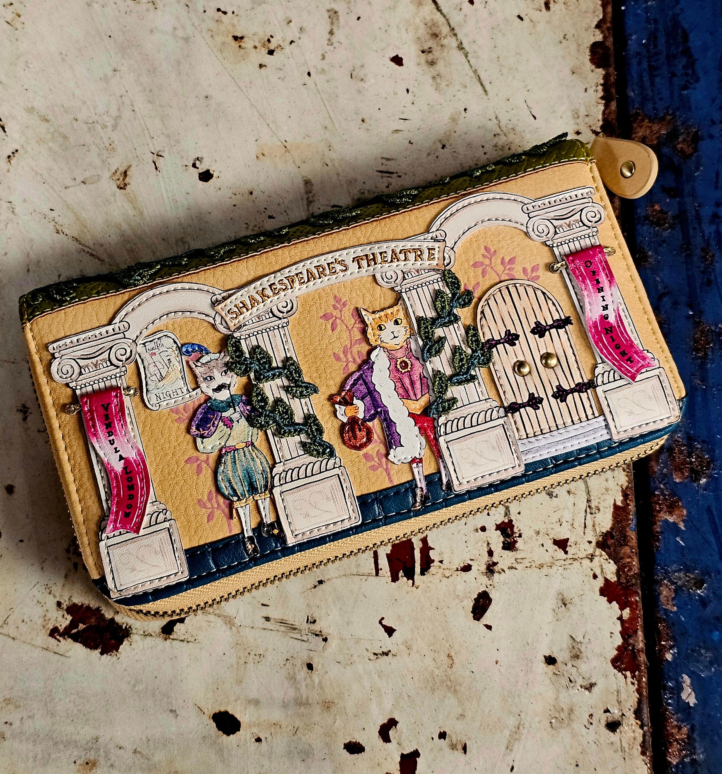 Vendula Zip Wallet - Shakespeare's Theatre Twelfth Night - morpeth gift gallery hunter valley region shakespeare's theatre twelfth night grab mini grace coin key chain wallet zip purse hat jester ship village house vendula london handbag