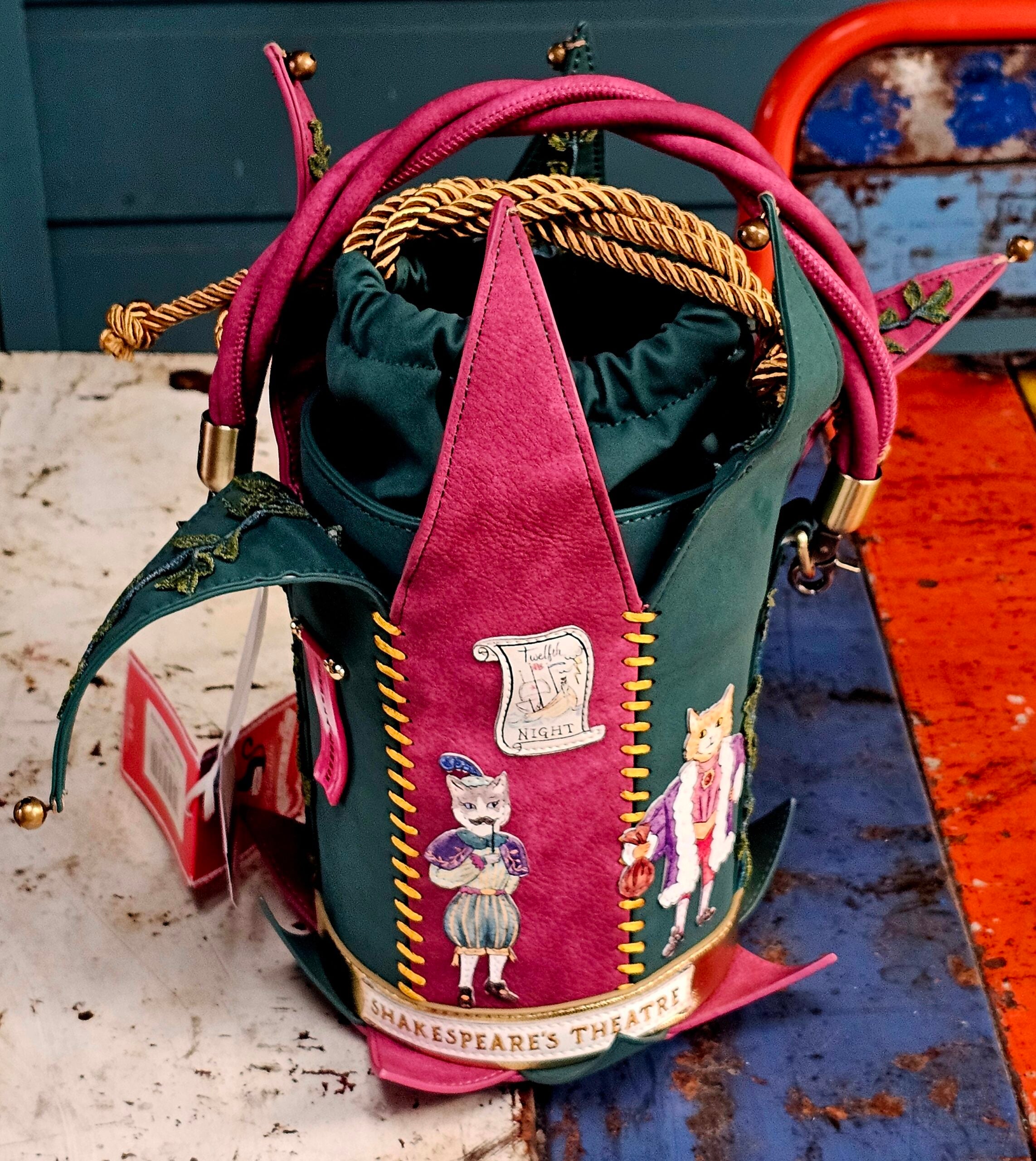 Vendula Jester Hat Bag - Shakespeare's Theatre Twelfth Night - morpeth gift gallery hunter valley region shakespeare's theatre twelfth night grab mini grace coin key chain wallet zip purse hat jester ship village house vendula london handbag
