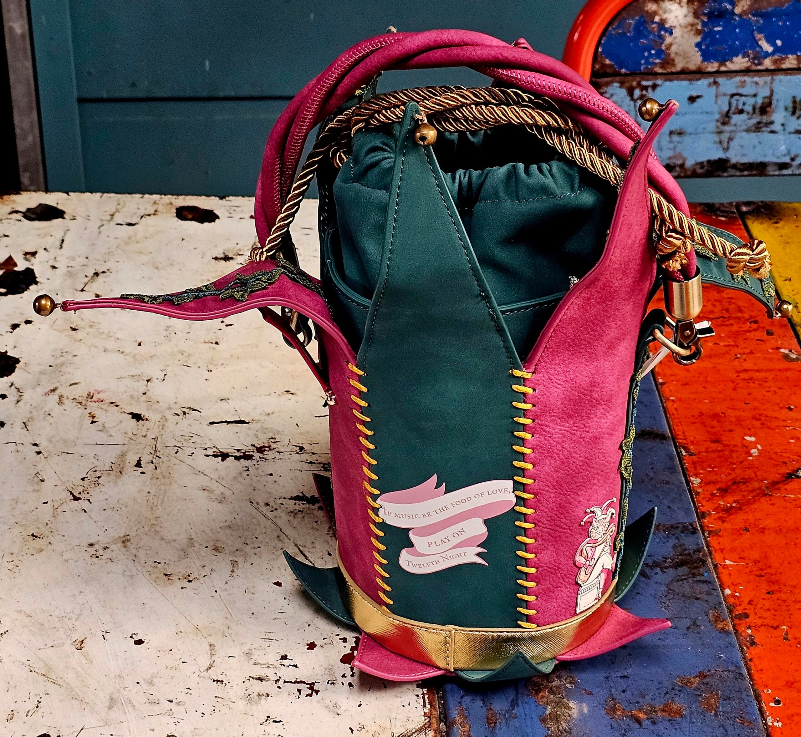 Vendula Jester Hat Bag - Shakespeare's Theatre Twelfth Night - morpeth gift gallery hunter valley region shakespeare's theatre twelfth night grab mini grace coin key chain wallet zip purse hat jester ship village house vendula london handbag