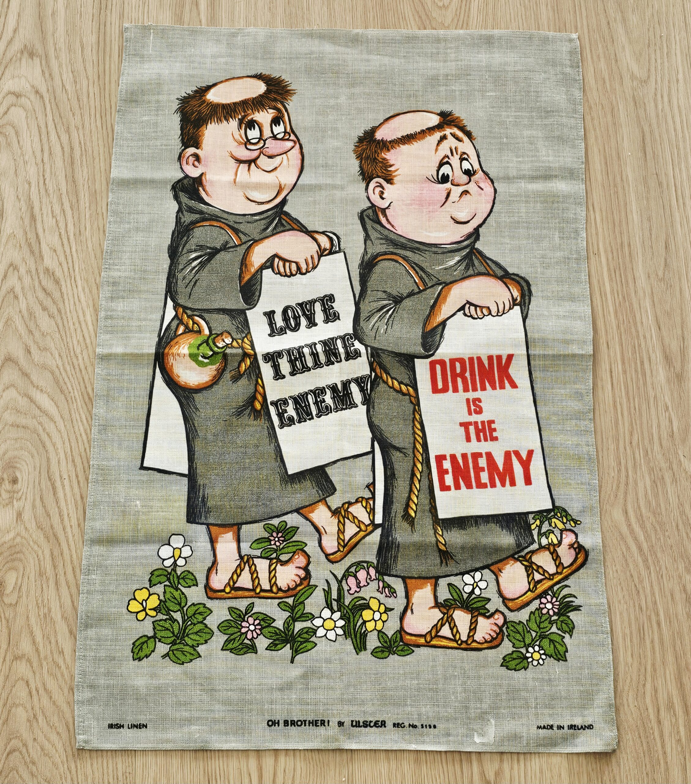 Teatowel - Love Thine Enemy - morpeth antique centre hunter valley region vintage tea towel kitchen cotton linen road trips love thine enemy monks