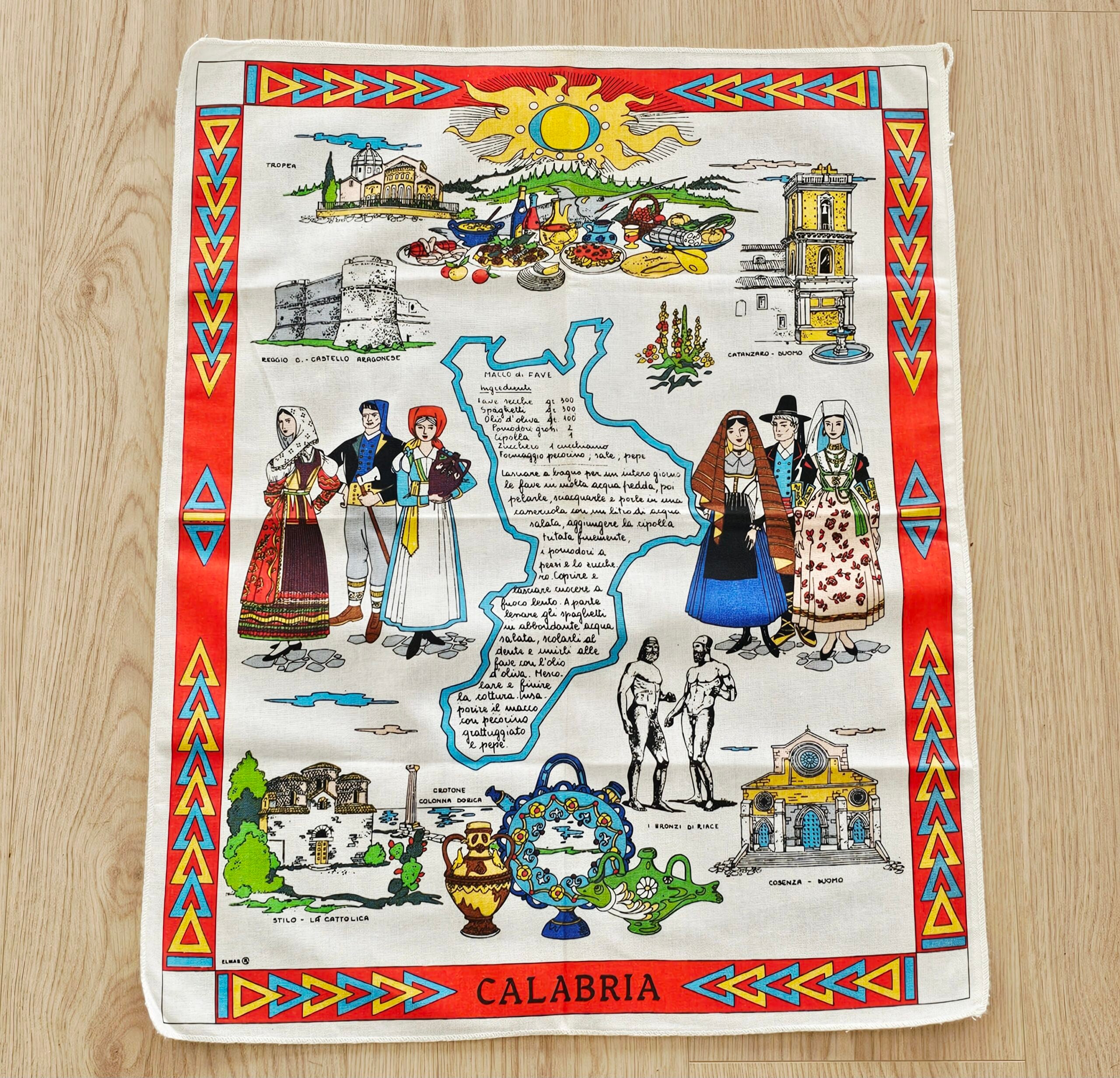 Teatowel - Calabria, Italy - morpeth antique centre hunter valley region vintage tea towel kitchen cotton linen road trips calabria italy southern