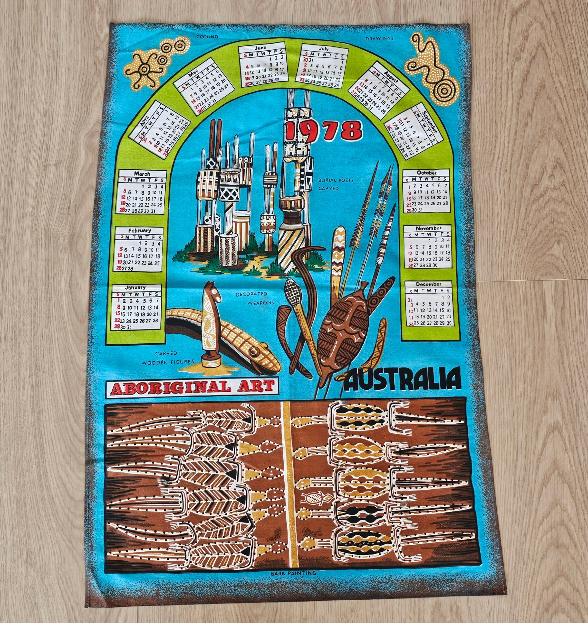 Teatowel - Calendar 1978 - morpeth antique centre hunter valley region vintage tea towel kitchen cotton linen road trips calendar 1978 aboriginal art