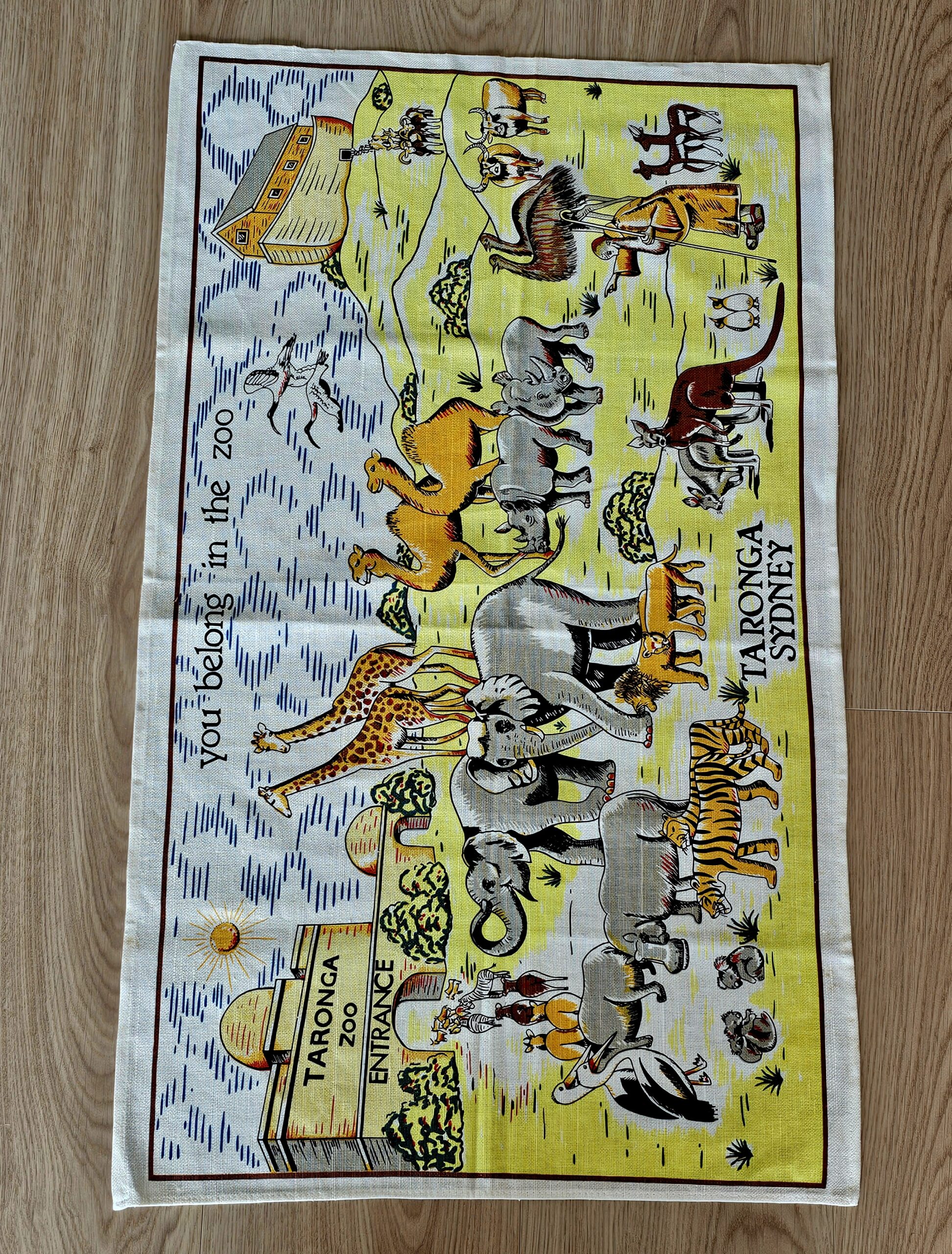 Teatowel - Taronga Zoo, Sydney - morpeth antique centre hunter valley region vintage tea towel kitchen cotton linen road trips taronga zoo sydney