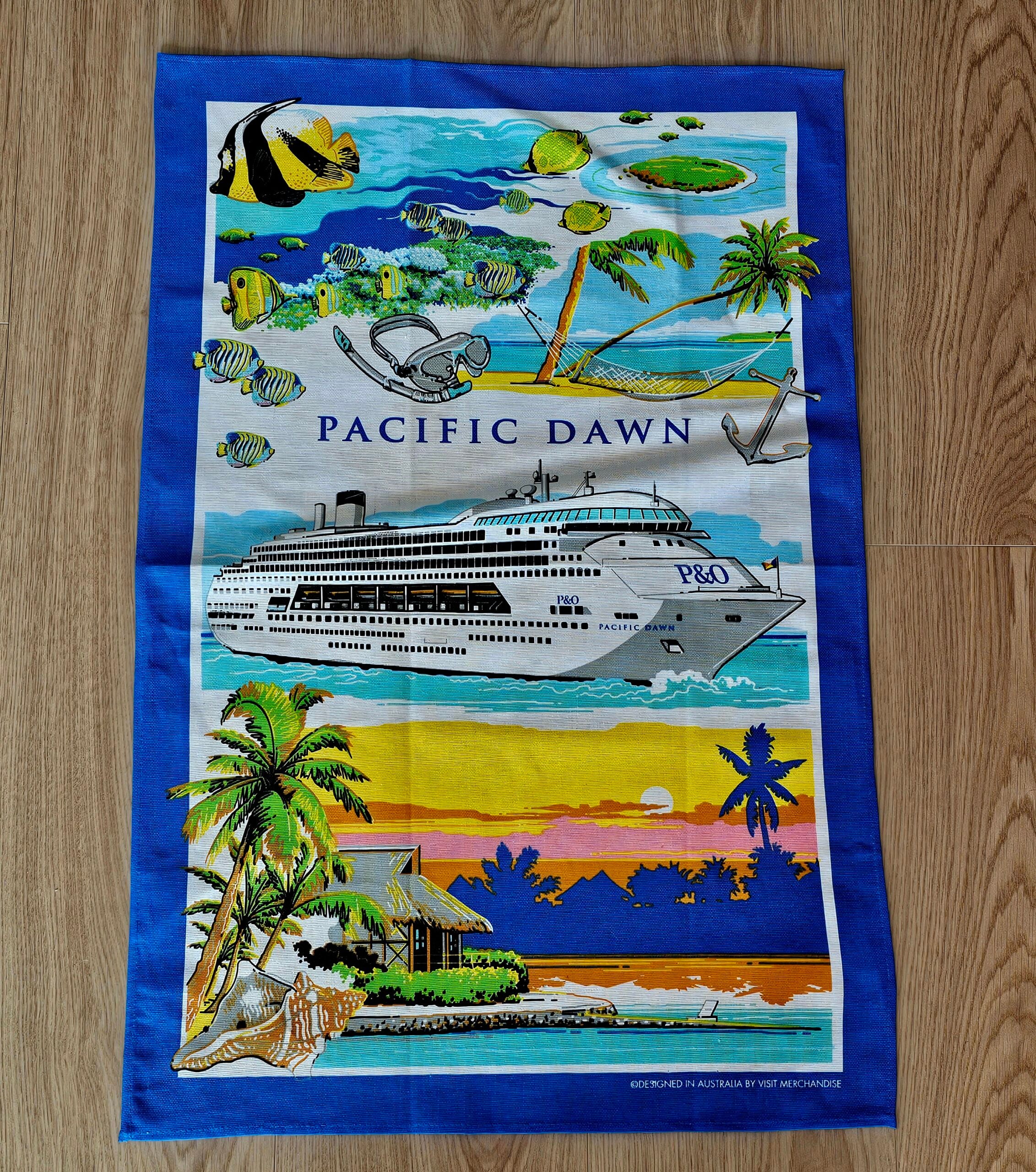 Teatowel - P&O Pacific Dawn - morpeth antique centre hunter valley region vintage tea towel kitchen cotton linen road trips kitchen utensils P&O pacific dawn cruise ship liner