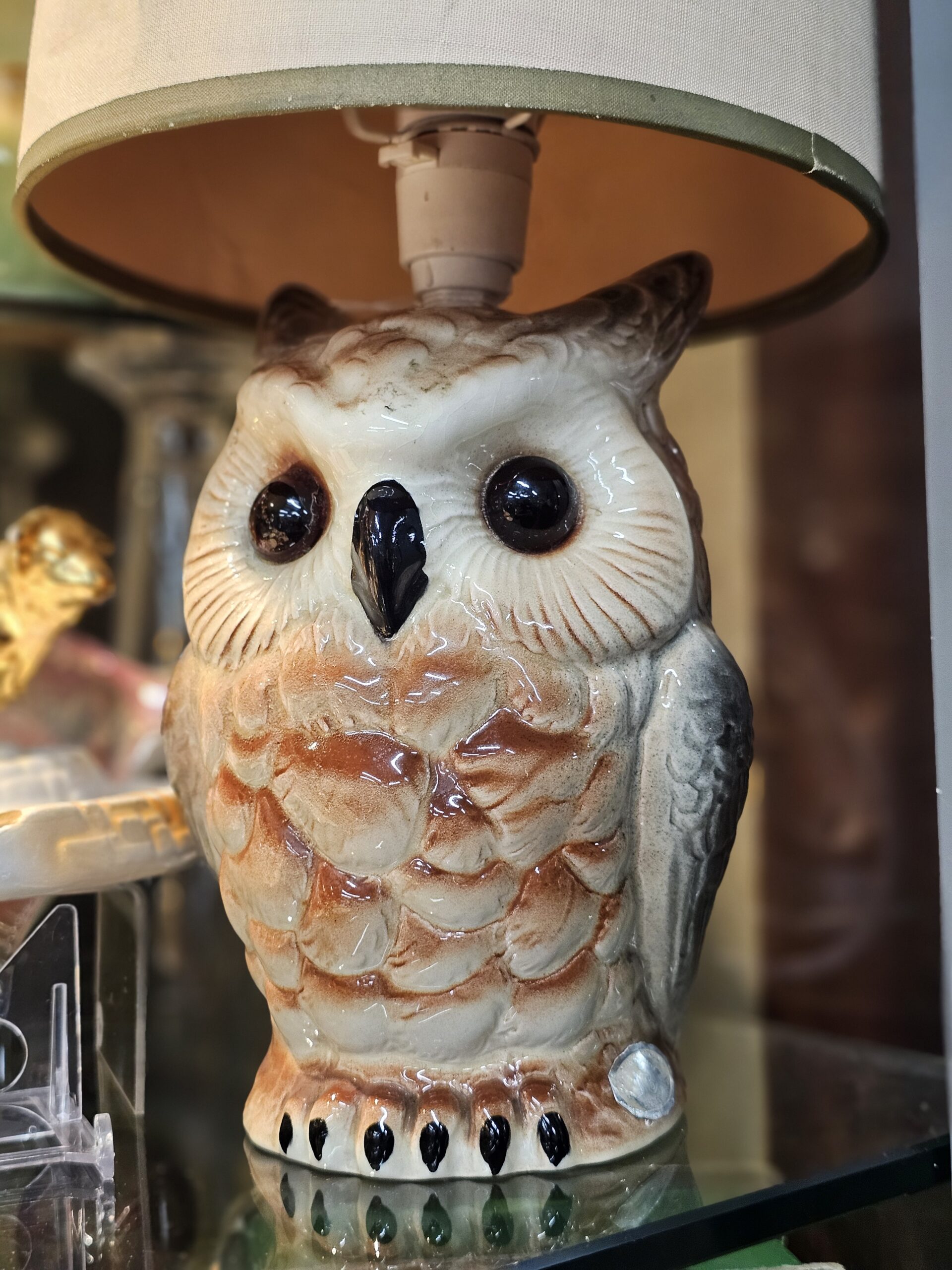 Wembley Ware Lamp - Morpeth Antique centre hunter valley region owl lamp wembley ware australian pottery western australia western australian pottery ceramic lamp barn owl snowy brown vintage