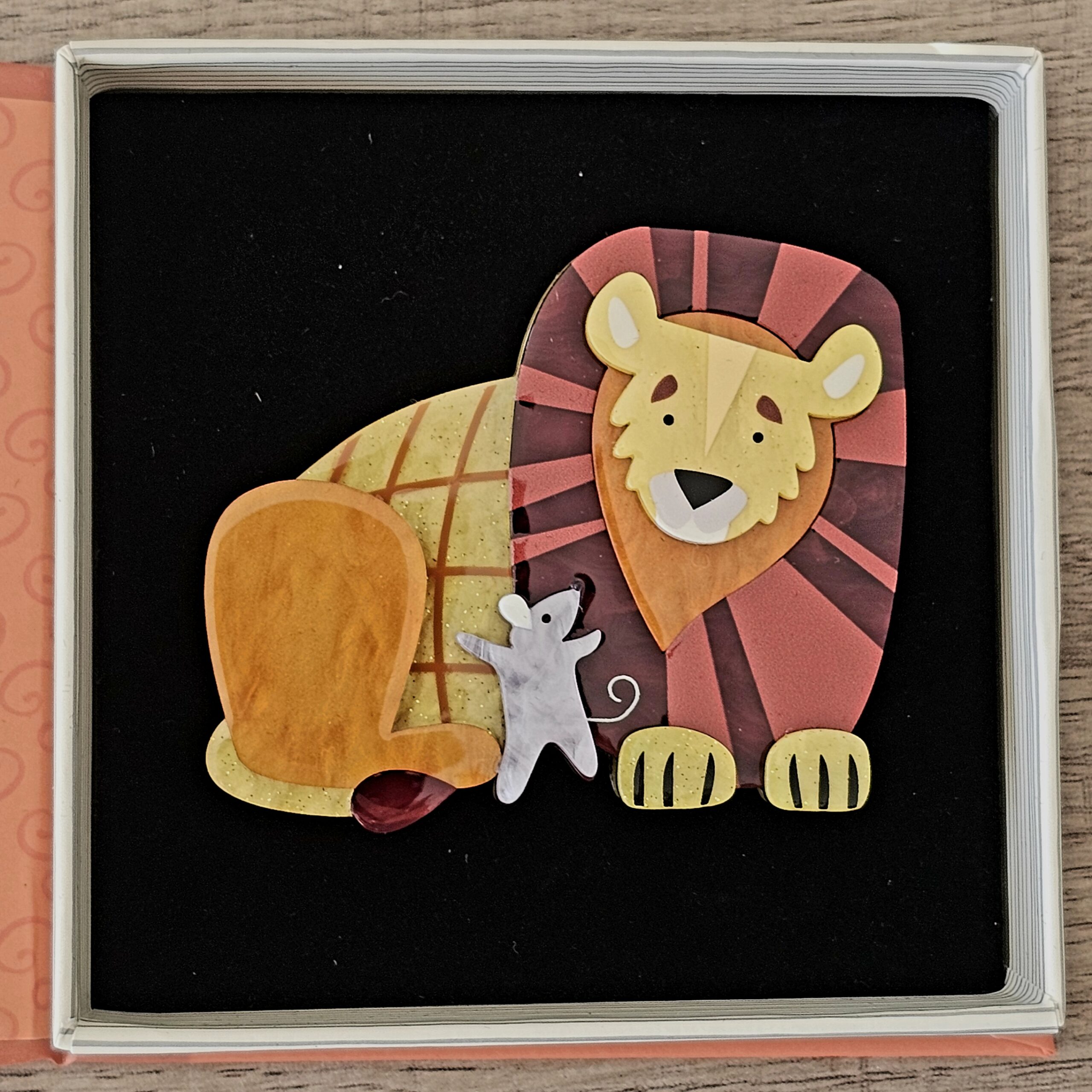 Erstwilder Brooch - Unlikely Associates - morpeth antique centre hunter valley region vintage erstwilder brooch earrings wall art necklace enamel pin mini pete cromer fairy tales fables aesop resin collectable unlikely associates lion mouse thorn paw