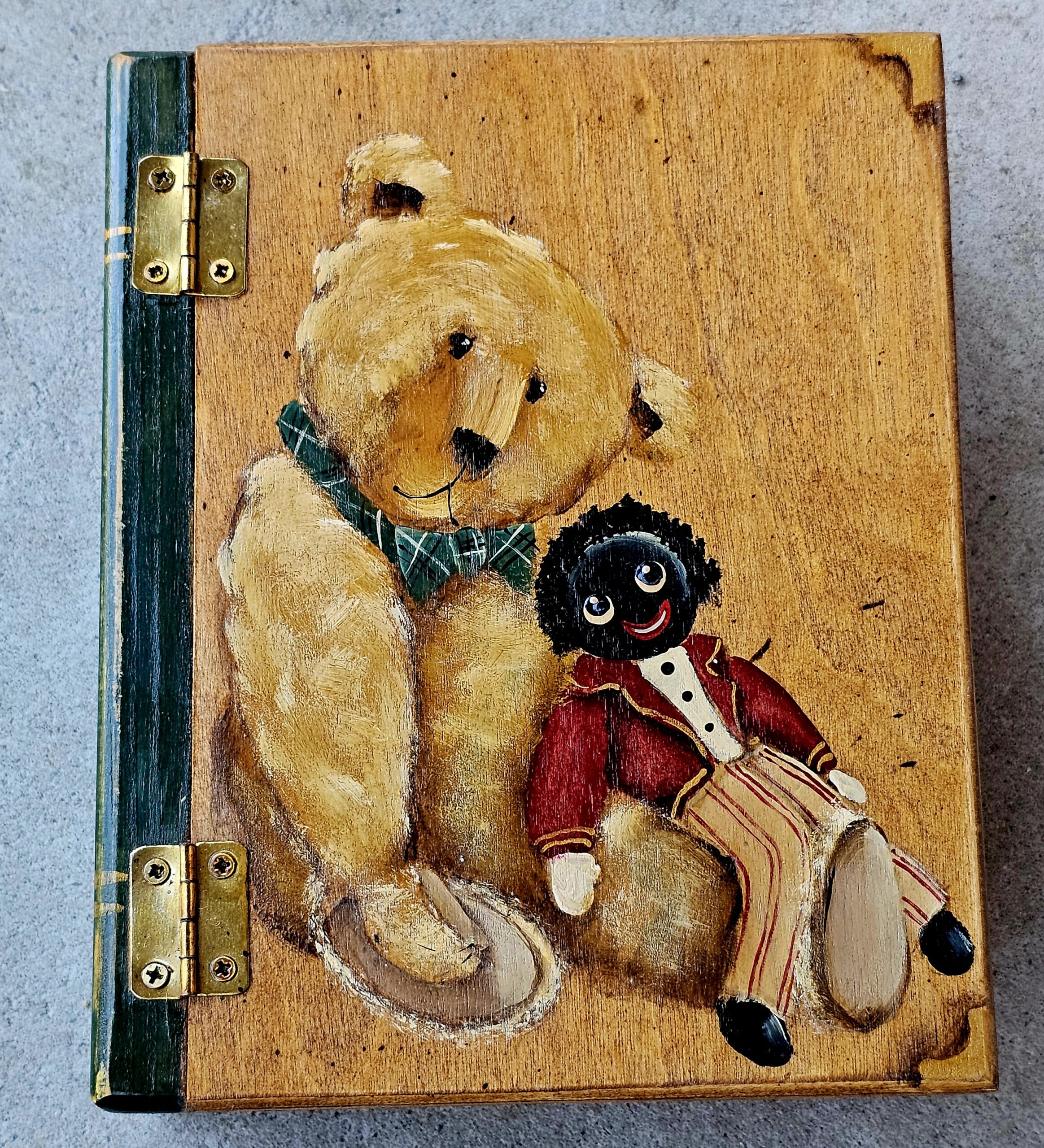 Teddy & Golly Timber Box - morpeth antique centre hunter valley region teddy golly book box timber hinged kathy karan golli display keepsake