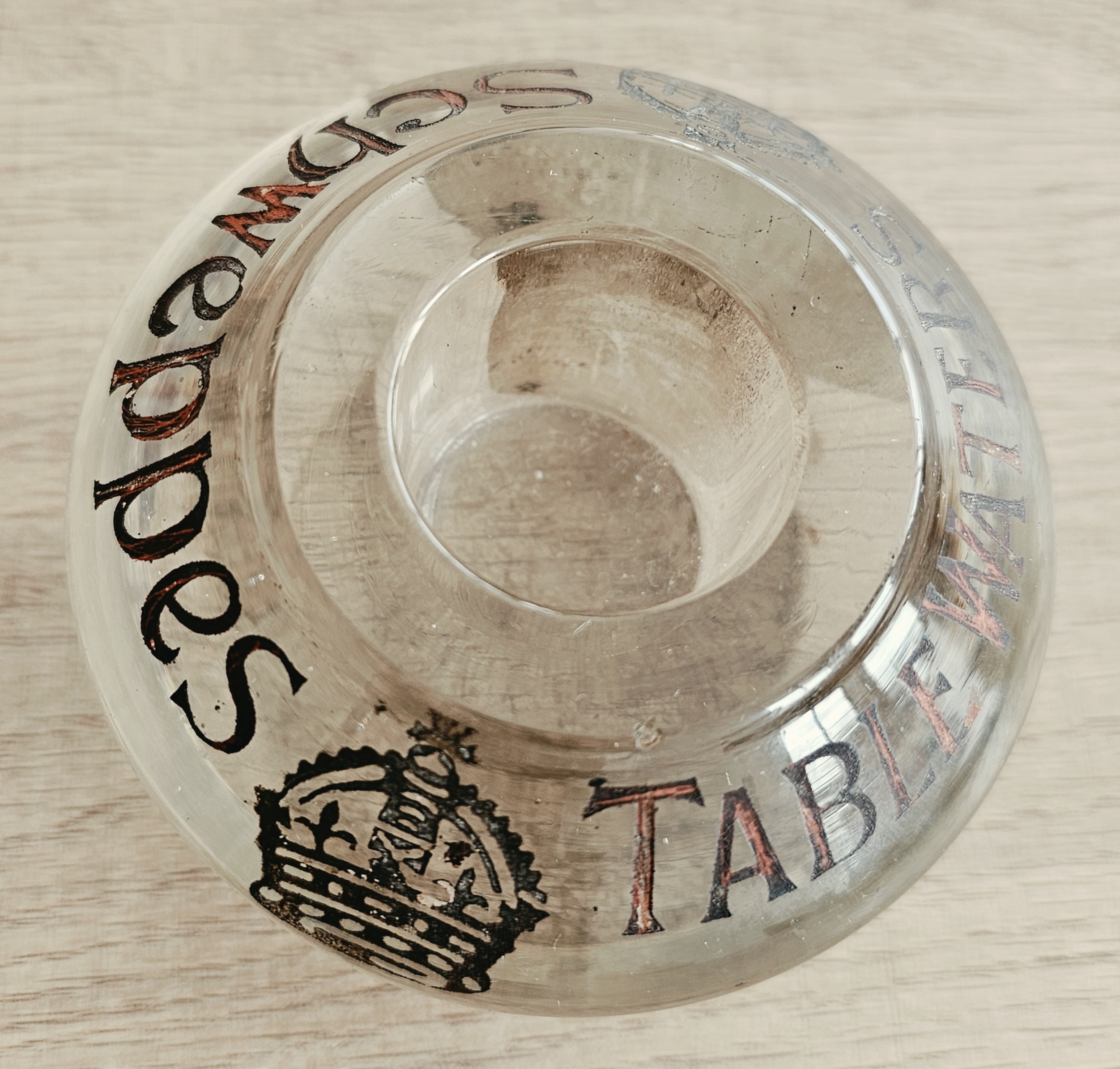 Match Striker - Schweppes Tablewater - morpeth antique centre hunter valley region vintage schweppes tablewater match striker king's crown edward george glass paperweight candleholder ash tray promotional advertising