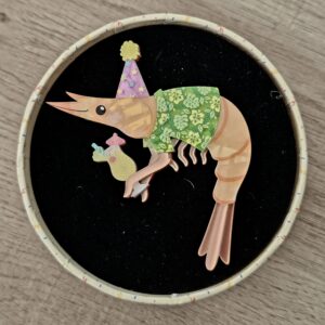 Erstwilder Brooch – Pascal the Party Prawn