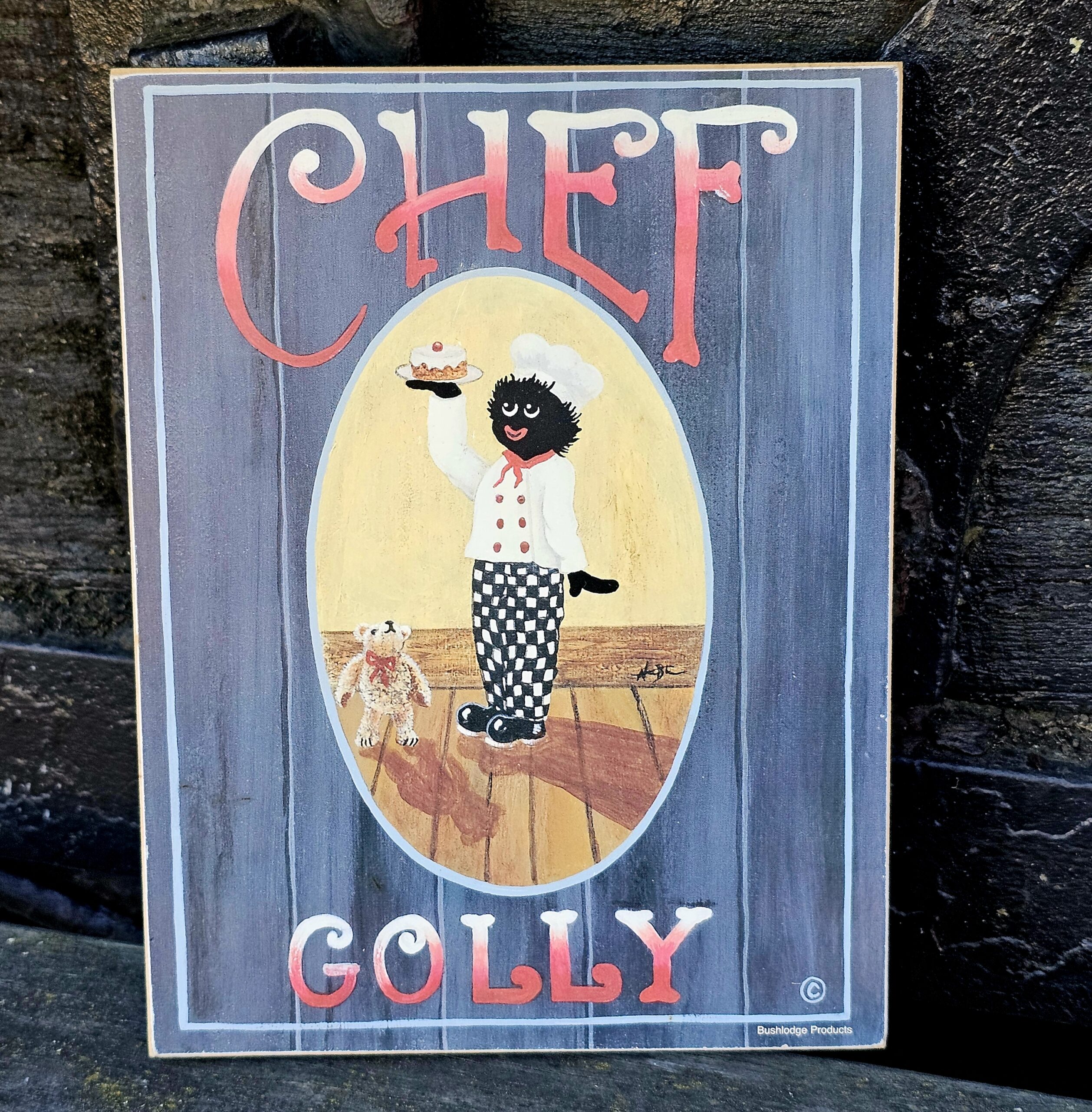 Wall Plaque - Chef Golly - morpeth antique centre hunter valley region golly golli golliwogg resin plastic ceramic figurine cloth doll plush toy rag vintage black americana florence upton victorian era ceramic wooden chef