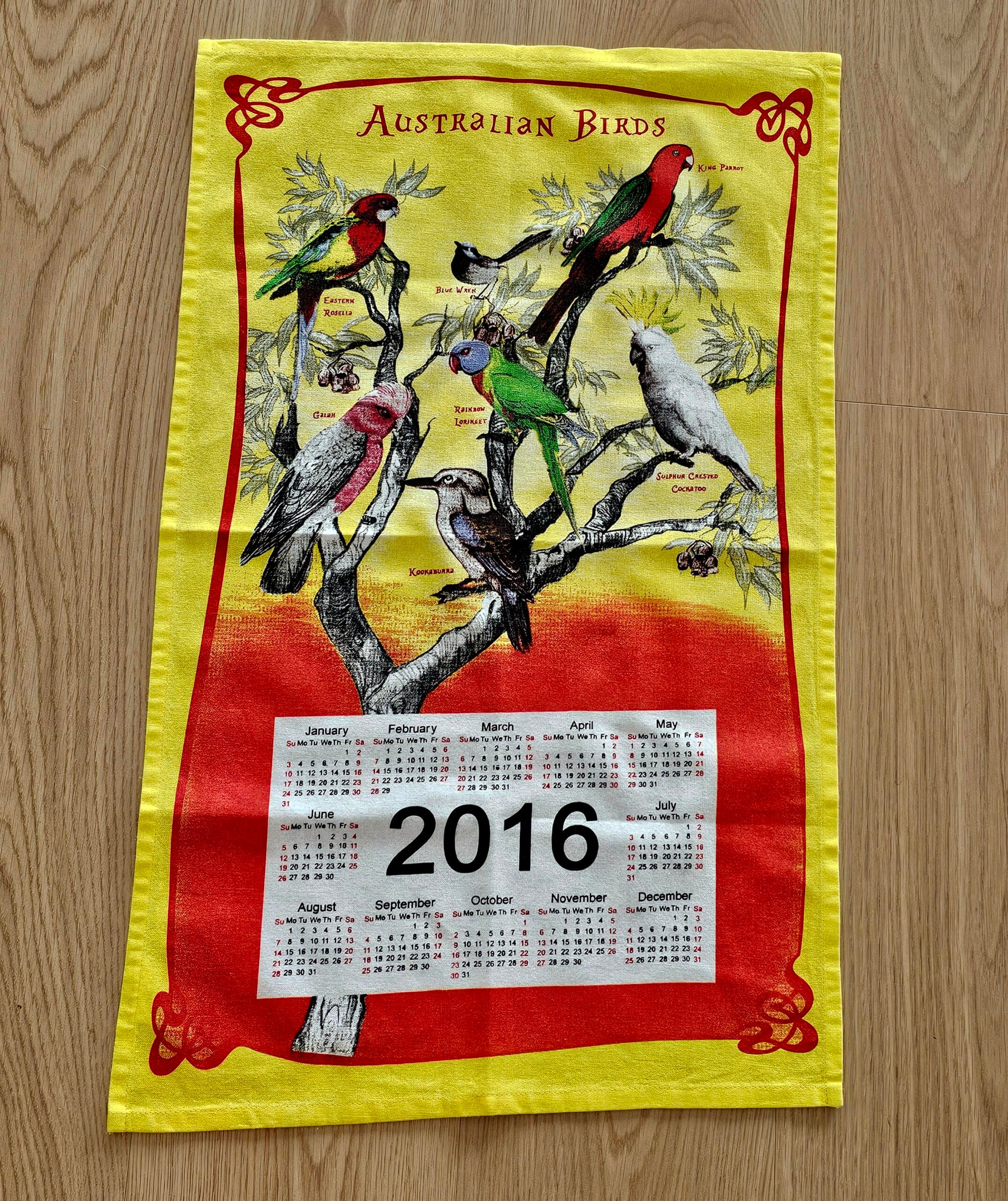 Teatowel - Calendar 2016 (Australian Birds) - morpeth antique centre hunter valley region tea towel road trip linen cotton blend irish australian world international calendar 2016 birds native