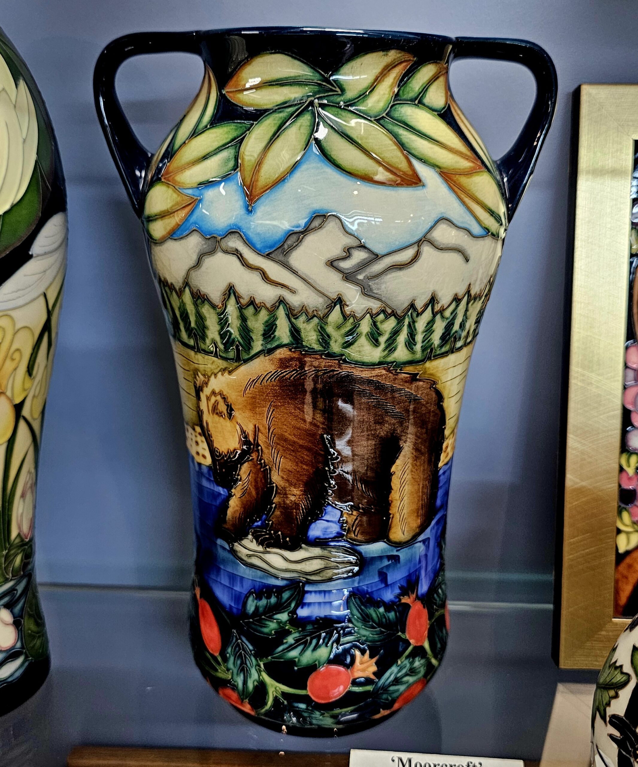Moorcroft Pottery Vase - Katmai - morpeth antique centre hunter valley region moorcroft pottery england stoke on trent ceramics pottery william walter rachel bishop vivki lovett katmai brown grizzly bear sian luper