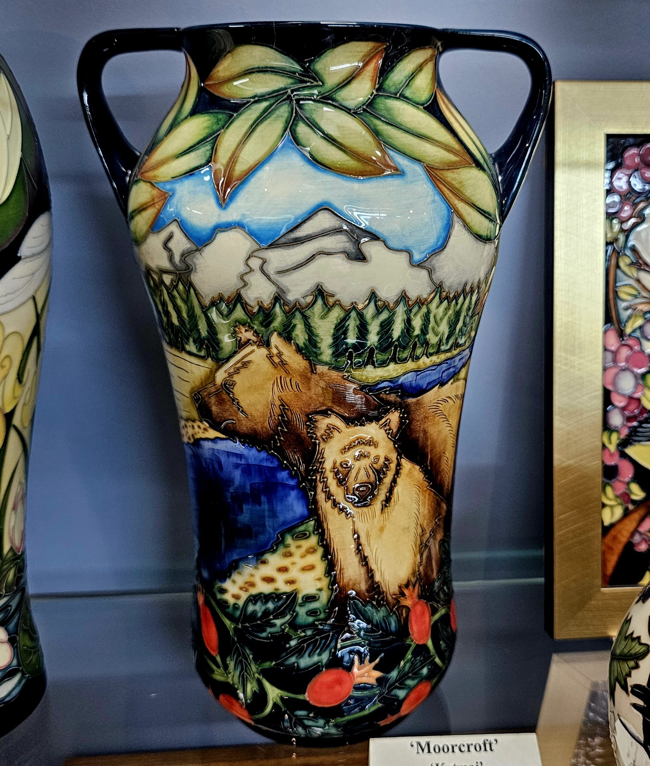 Moorcroft Pottery Vase - Katmai - morpeth antique centre hunter valley region moorcroft pottery england stoke on trent ceramics pottery william walter rachel bishop vivki lovett katmai brown grizzly bear sian leeper