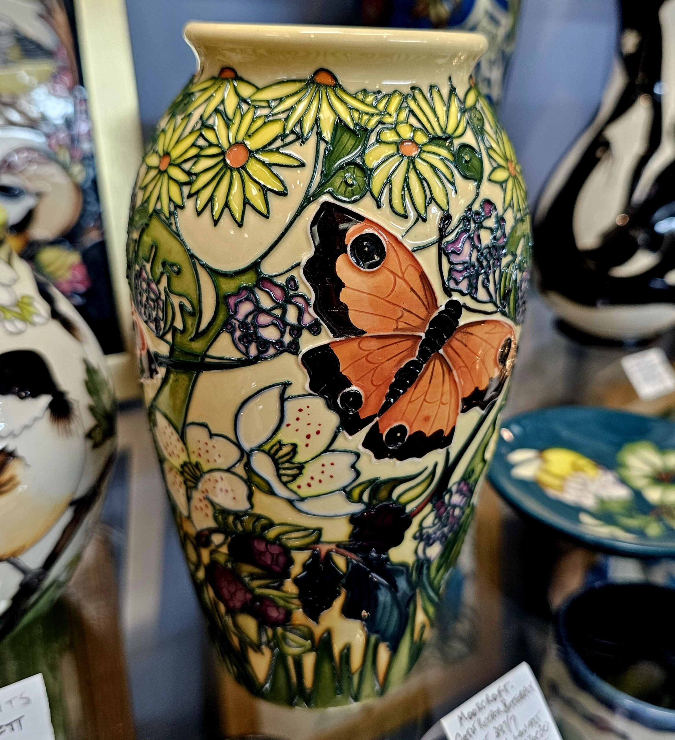 Moorcroft Pottery Vase - Butterfly - morpeth antique centre hunter valley region moorcroft pottery england stoke on trent ceramics pottery william walter rachel bishop vivki lovett butterfly orange prince monarch