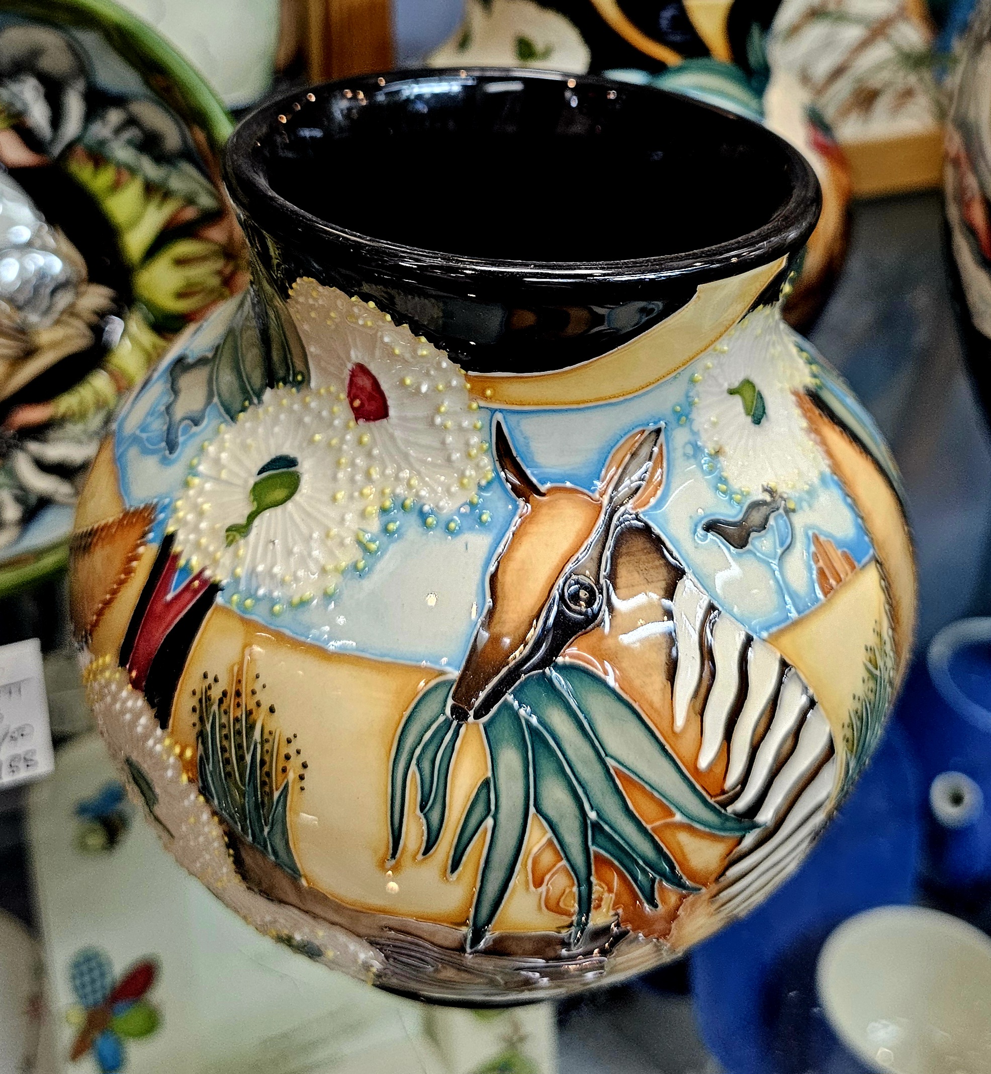 Moorcroft Pottery Vase - Nibble Numbats - morpeth antique centre hunter valley region moorcroft pottery england stoke on trent ceramics pottery william walter rachel bishop vivki lovett nibble numbats australian native marsupial