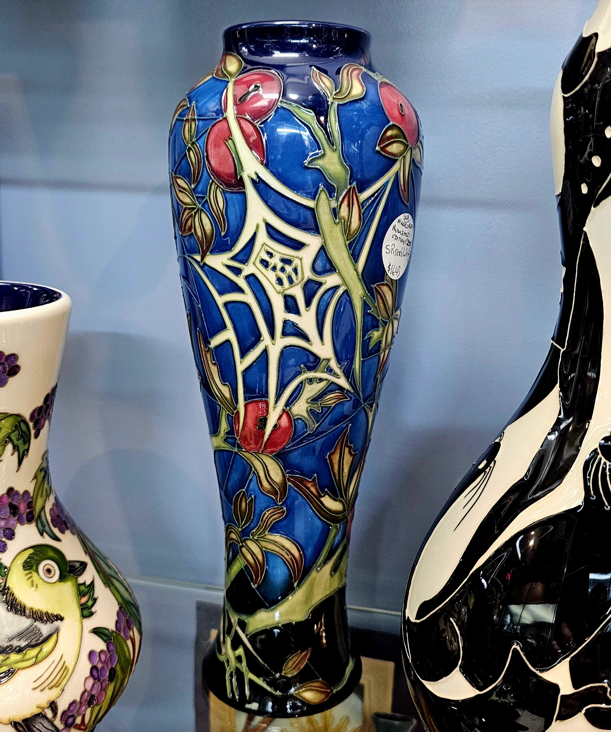Moorcroft Pottery Vase - Spider Web - morpeth antique centre hunter valley region moorcroft pottery england stoke on trent ceramics pottery william walter rachel bishop vivki lovett spider web