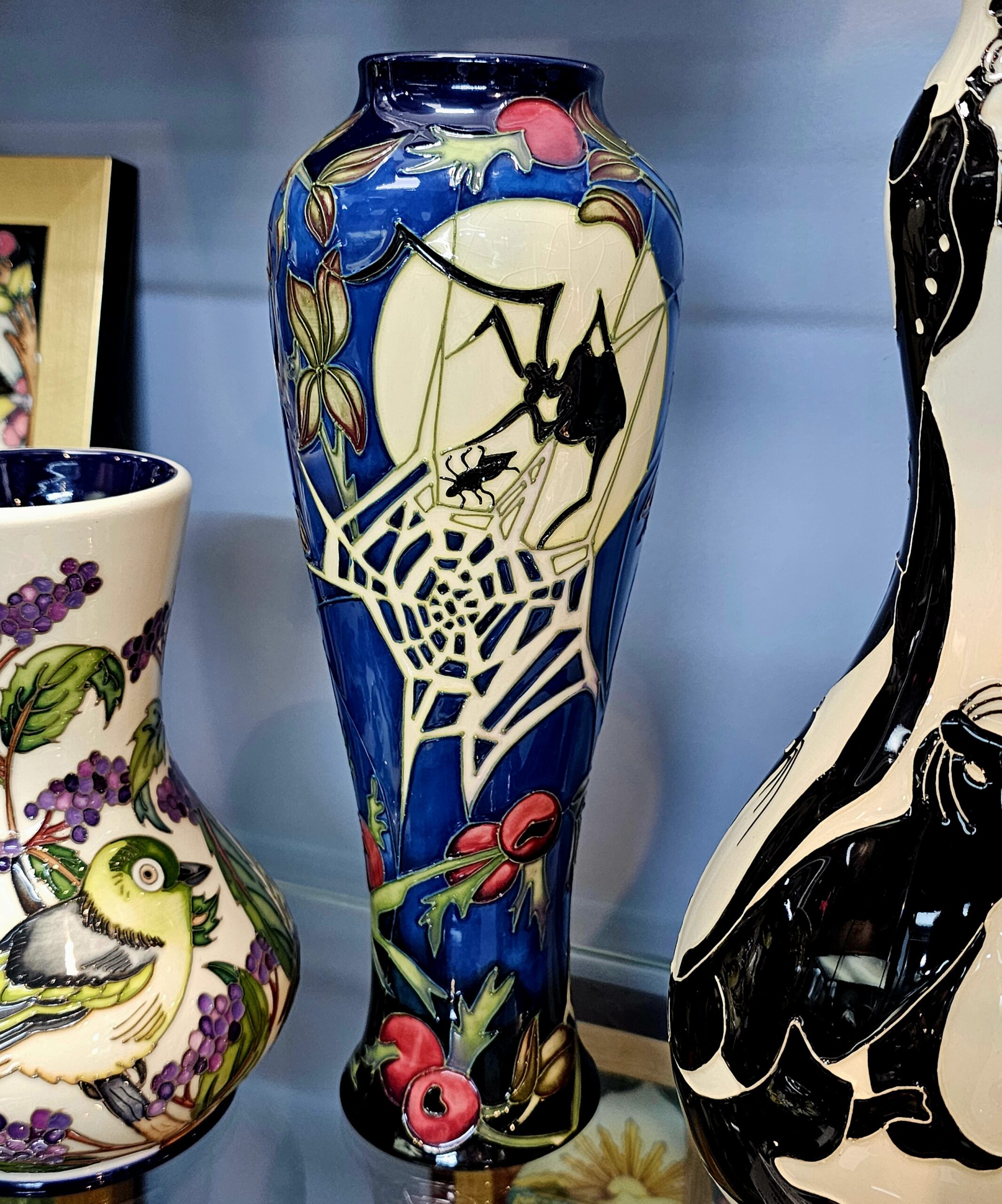 Moorcroft Pottery Vase - Spider Web - morpeth antique centre hunter valley region moorcroft pottery england stoke on trent ceramics pottery william walter rachel bishop vivki lovett spider web