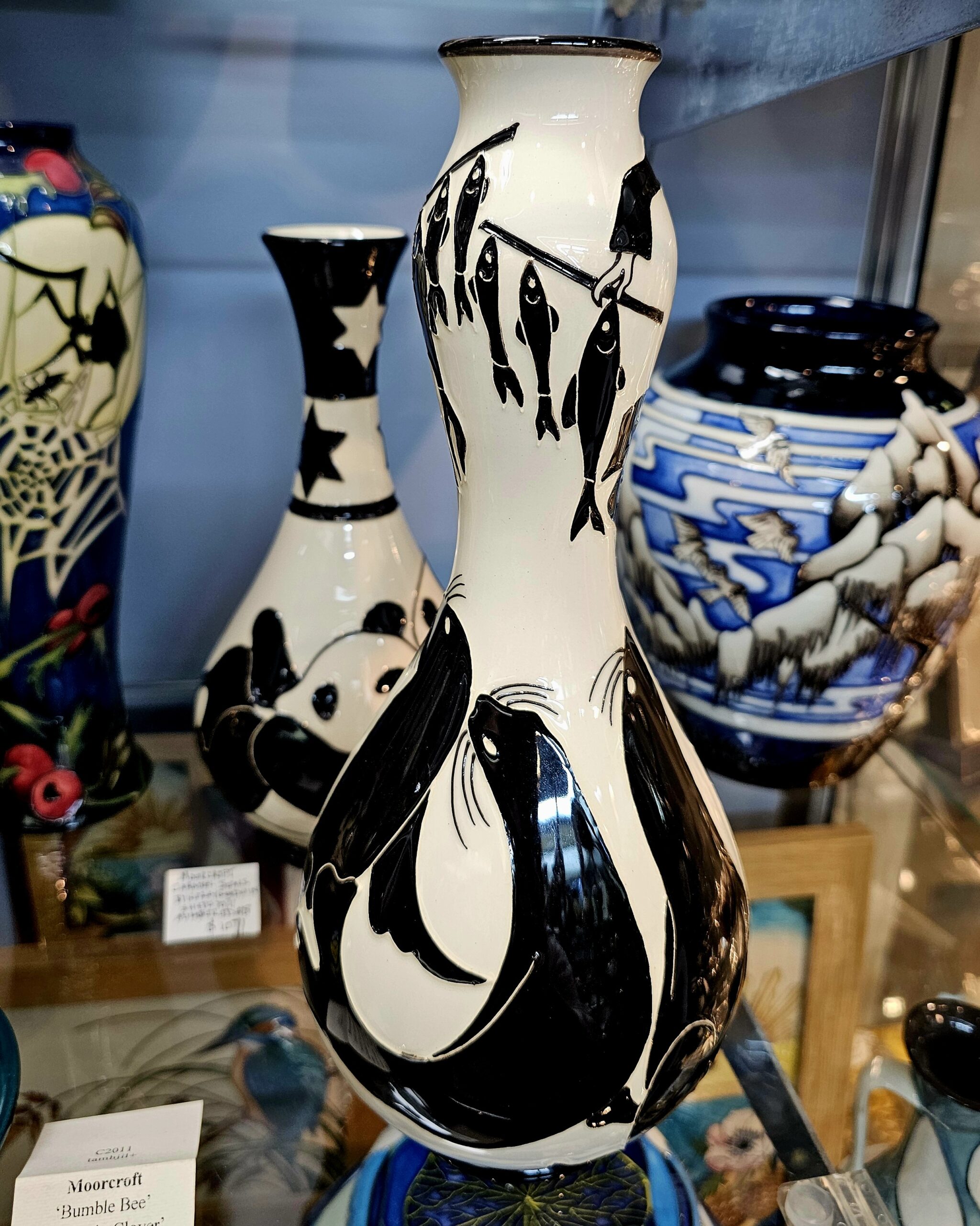 Moorcroft Pottery Vase - Carousel Seals - morpeth antique centre hunter valley region moorcroft pottery england stoke on trent ceramics pottery william walter rachel bishop vivki lovett kerry goodwin carousel seals