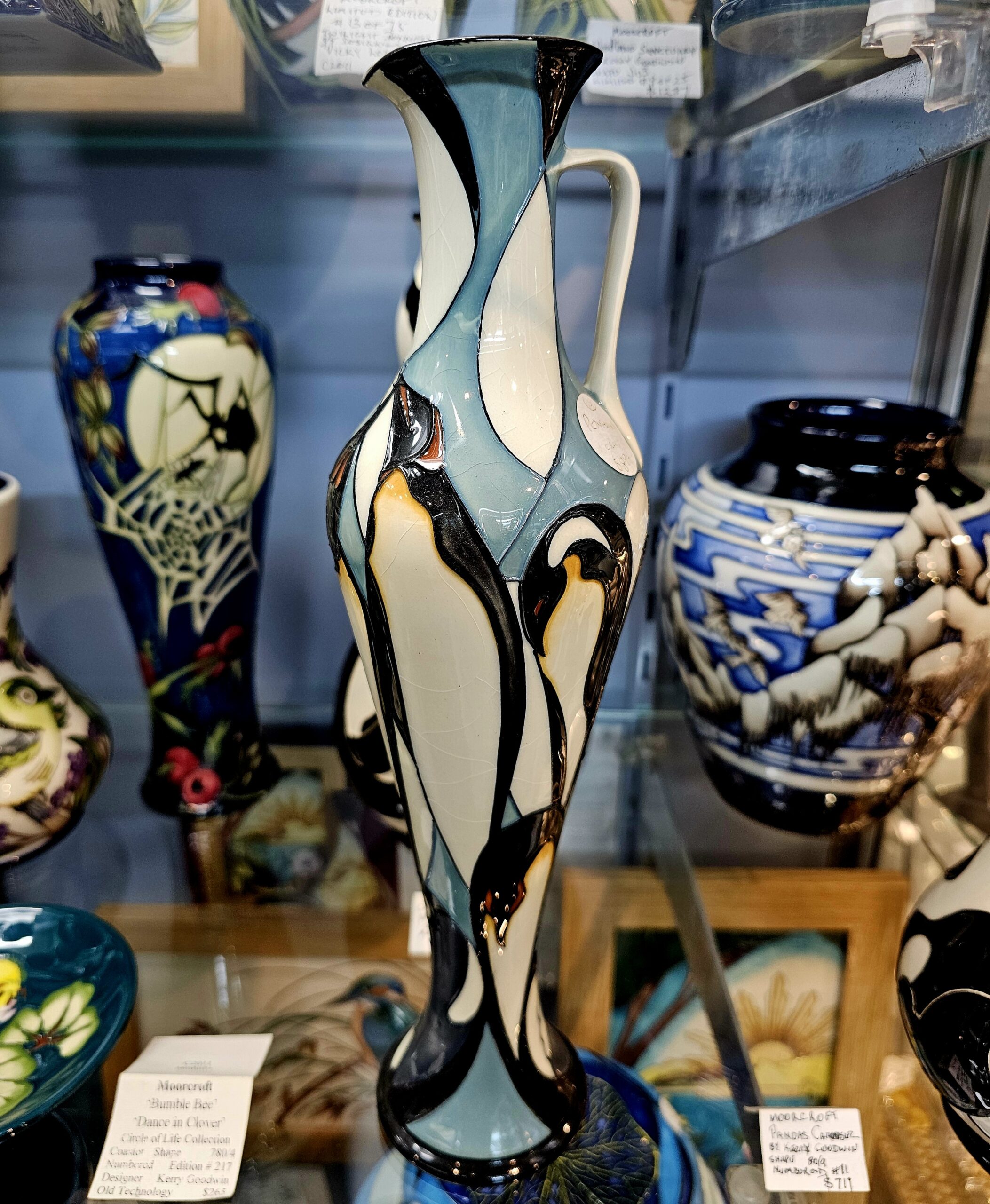 Moorcroft Pottery Vase - Penguins - morpeth antique centre hunter valley region moorcroft pottery england stoke on trent ceramics pottery william walter rachel bishop vivki lovett kerry goodwin penguins