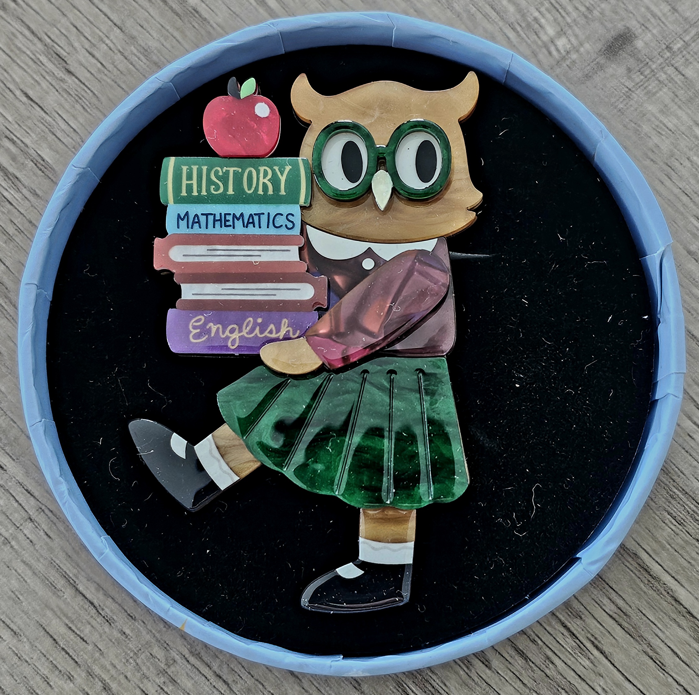 Erstwilder Brooch - Professor Hootsworth - morpeth antique centre hunter valley region erstwilder collectable professions hobbies career animals wild at work brooch professor hootsworth librarian teacher lecturer