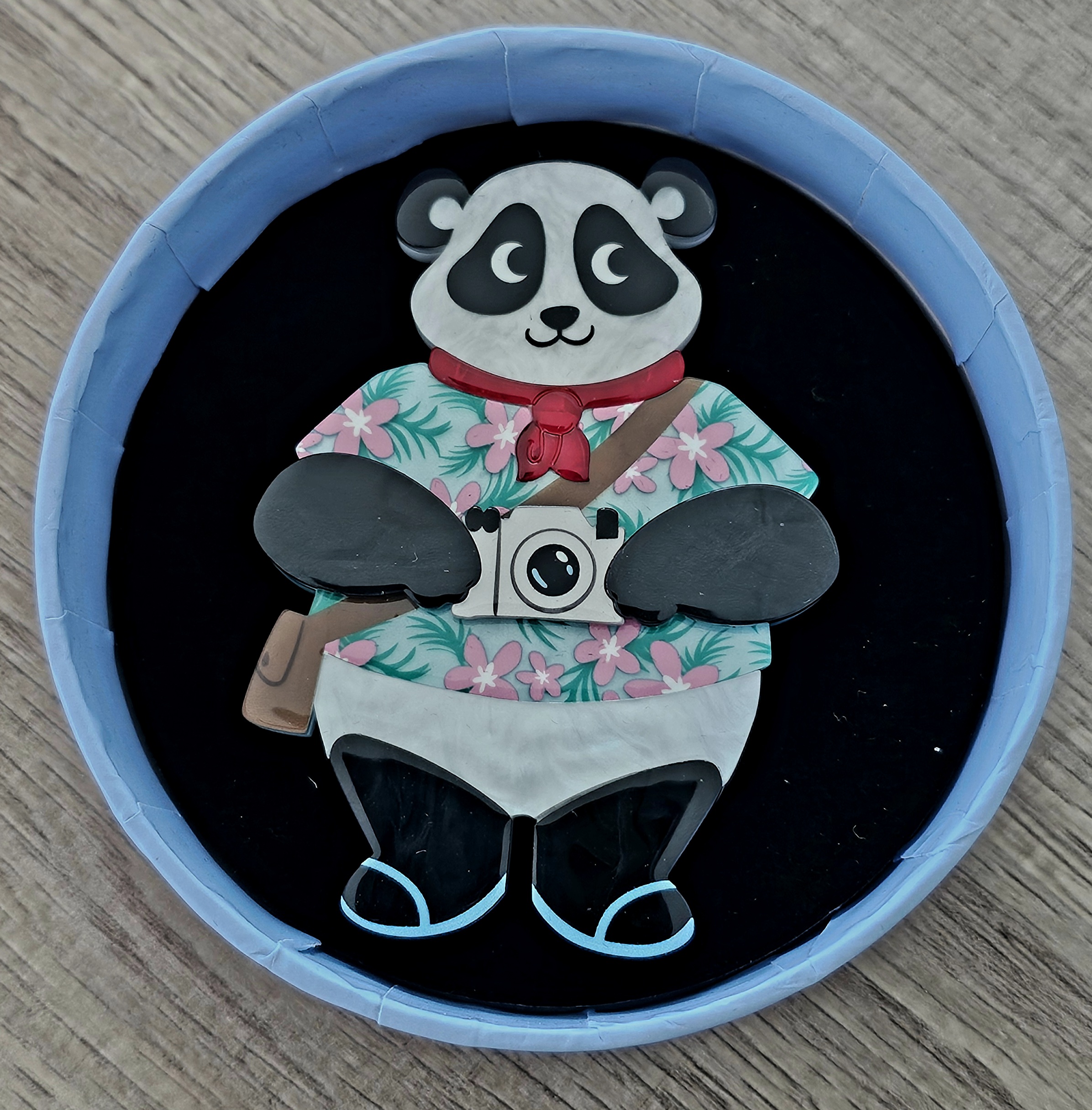 Erstwilder Brooch - Flash Forrest - morpeth antique centre hunter valley region erstwilder collectable professions hobbies career animals wild at work brooch flash forrest photographer tourist panda papparazi
