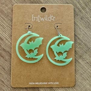 Erstwilder Earrings – Moon & Bat (Glow in Dark)