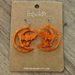 Erstwilder Earrings – Moon & Bat (Orange)