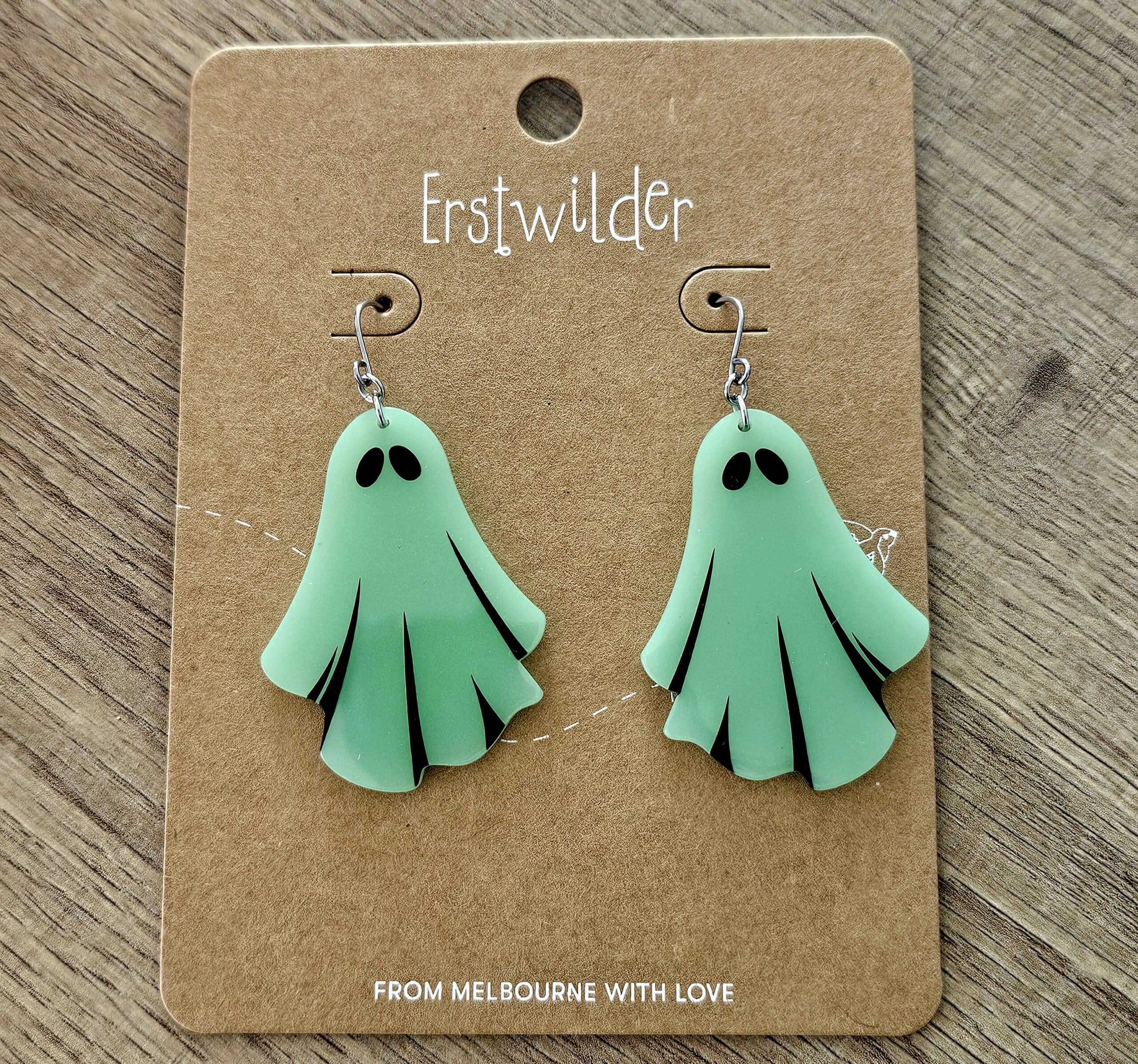 Erstwilder Earrings - Ghost (Glow in the Dark) - morpeth antique centre hunter valley region erstwilder collectable earrings necklace halloween midnight mischief spooky brooch mini glow in the dark ghost