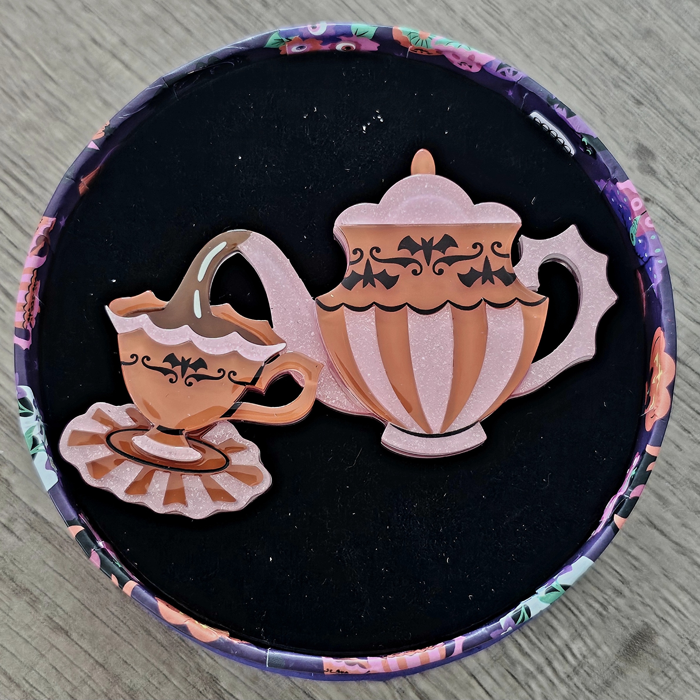 Erstwilder Brooch - Spills & Spells - morpeth antique centre hunter valley region erstwilder collectable earrings necklace halloween midnight mischief spooky brooch mini spills spells teapot tea cup saucer