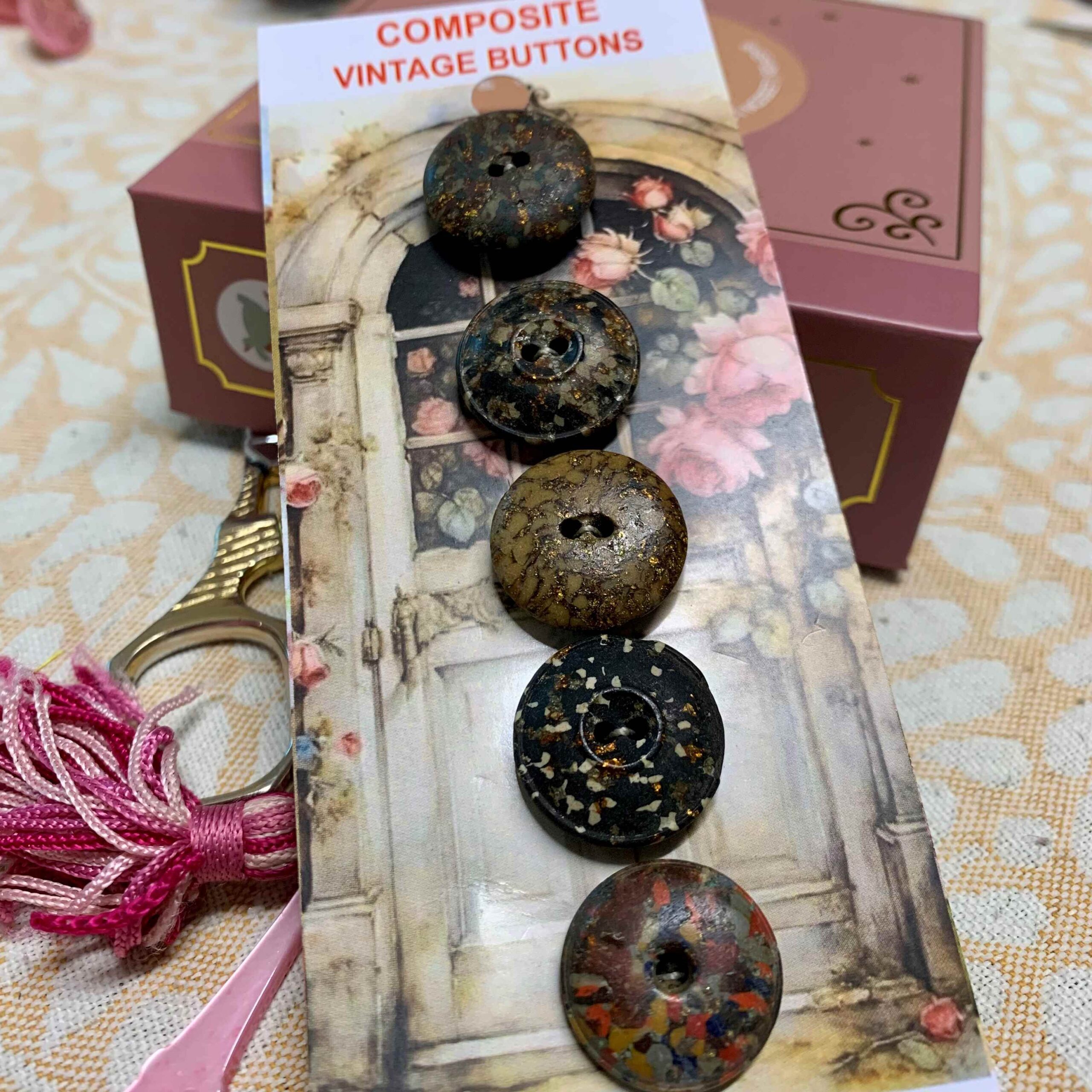 Composite Buttons x 5 (code 522) - Buttons at Morpeth Antique Centre Hunter Valley NSW composite vintage