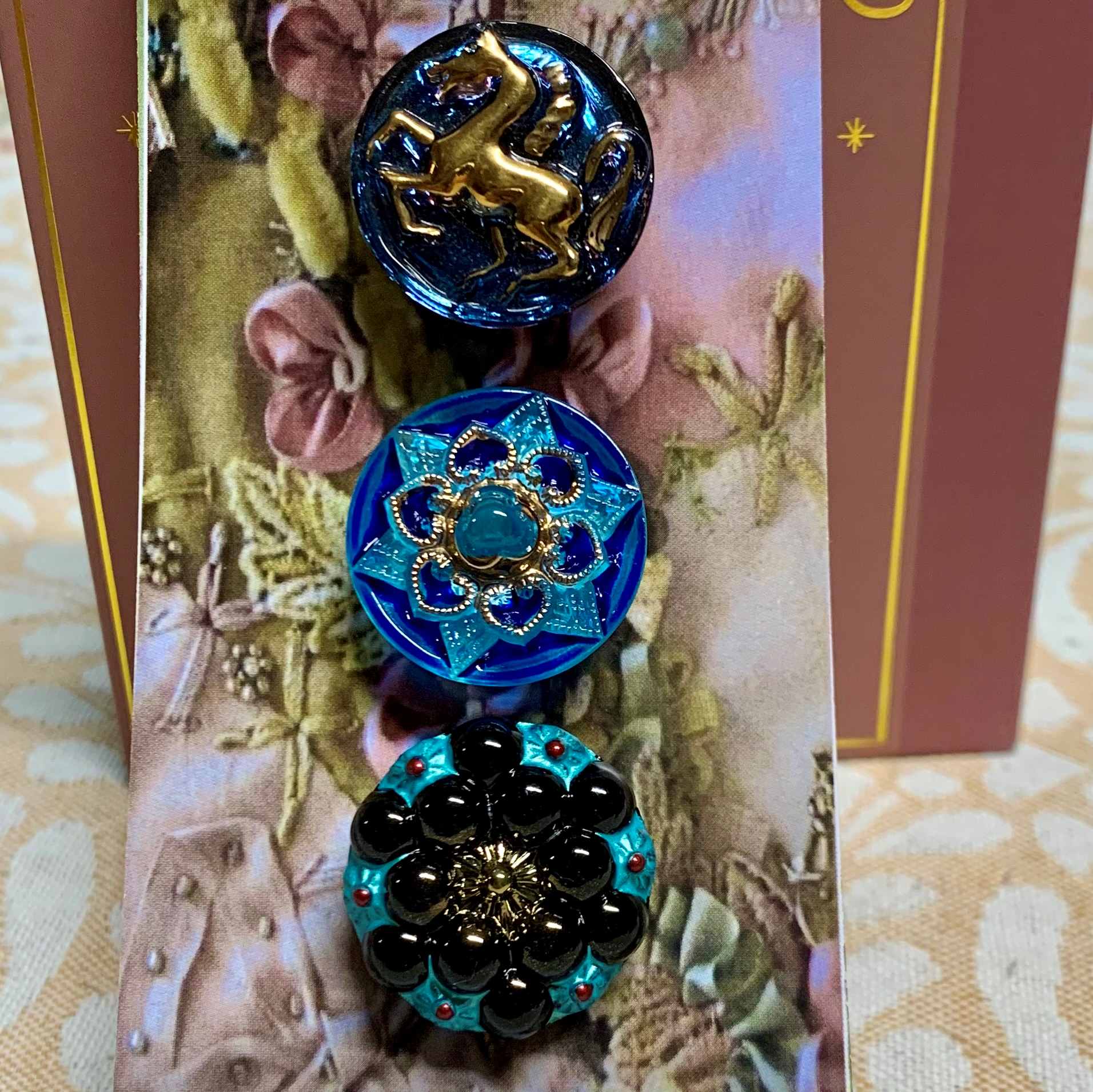 Czech Glass Button x 3 (code425) - Czech glass Buttons at Morpeth Antique Centre Hunter Valley NSW