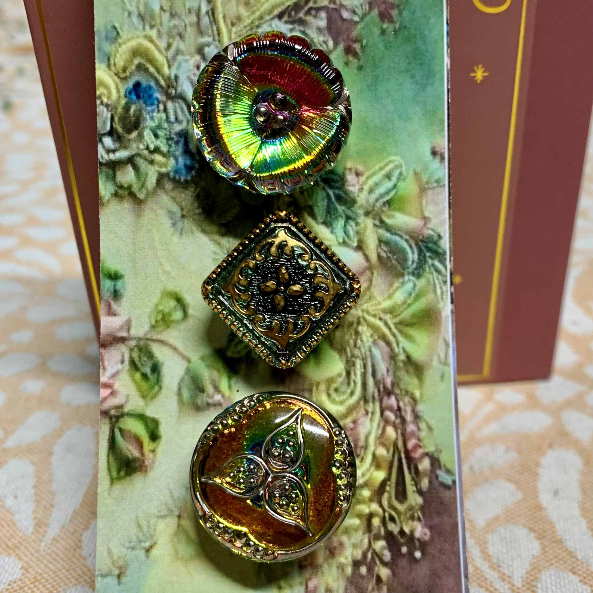 Czech Glass Buttons x 3 (code 426) - Czech glass Buttons at Morpeth Antique Centre Hunter Valley NSW