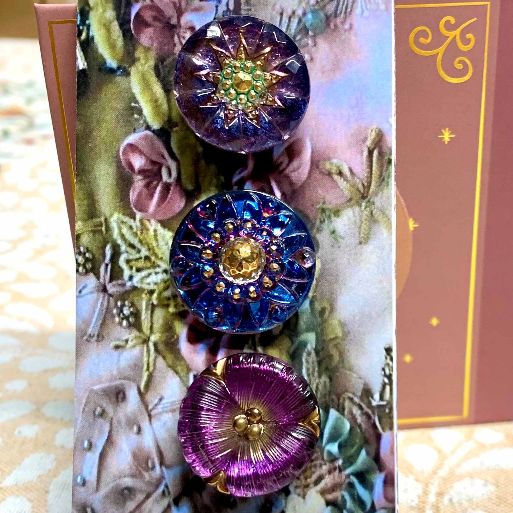 Czech Glass Buttons x 3 (code 427) - Czech glass Buttons at Morpeth Antique Centre Hunter Valley NSW