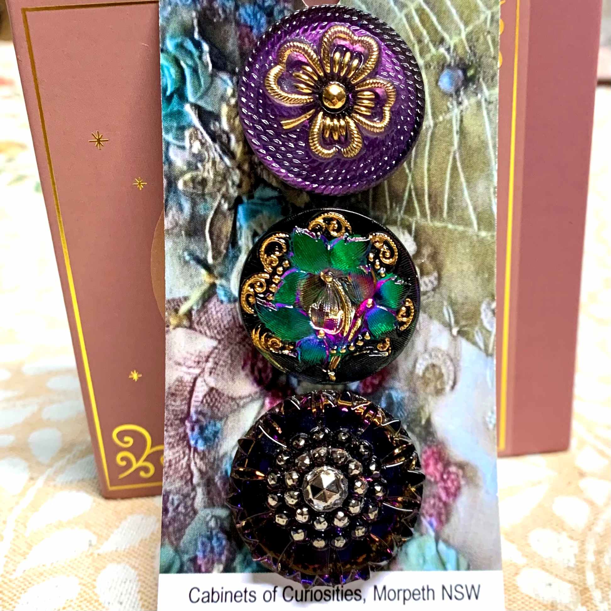Czech Glass Buttons x 3 (code 450) - Czech glass Buttons at Morpeth Antique Centre Hunter Valley NSW