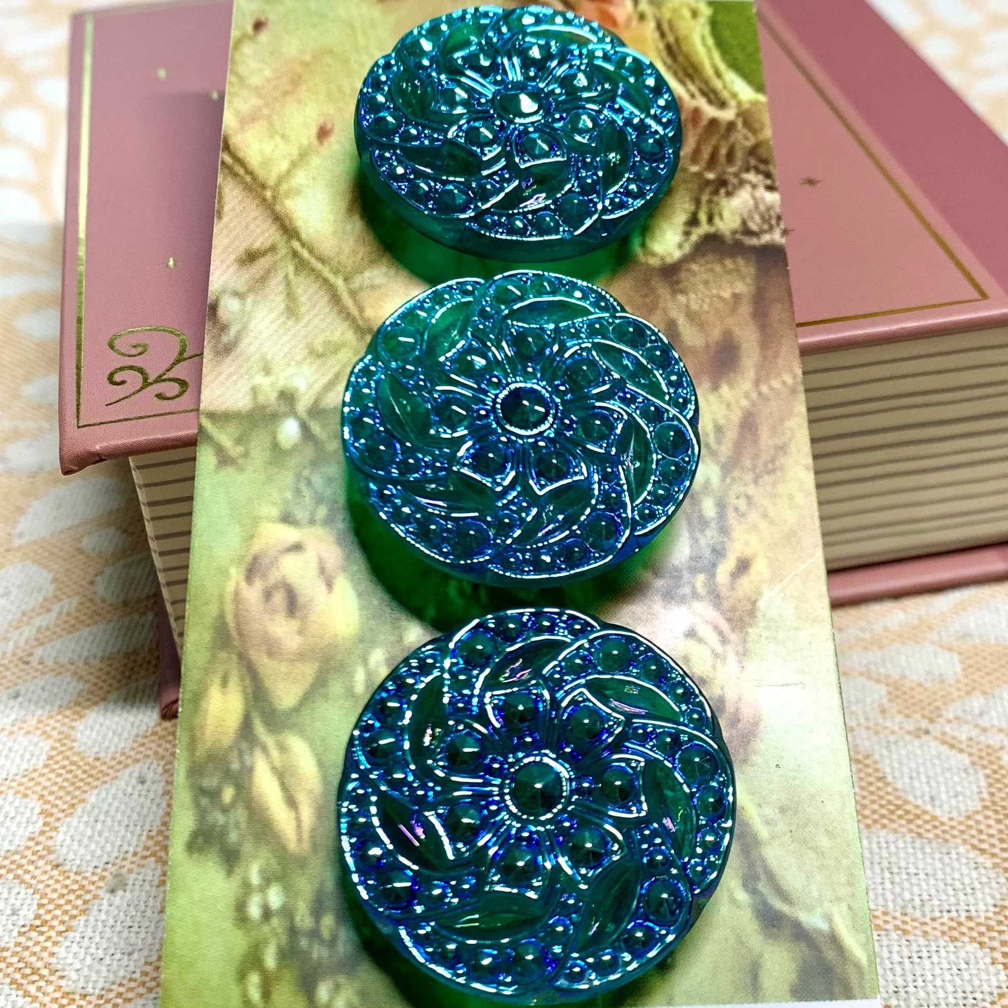 Czech Glass Buttons x 3 (code 418) - Czech glass Buttons at Morpeth Antique Centre Hunter Valley NSW