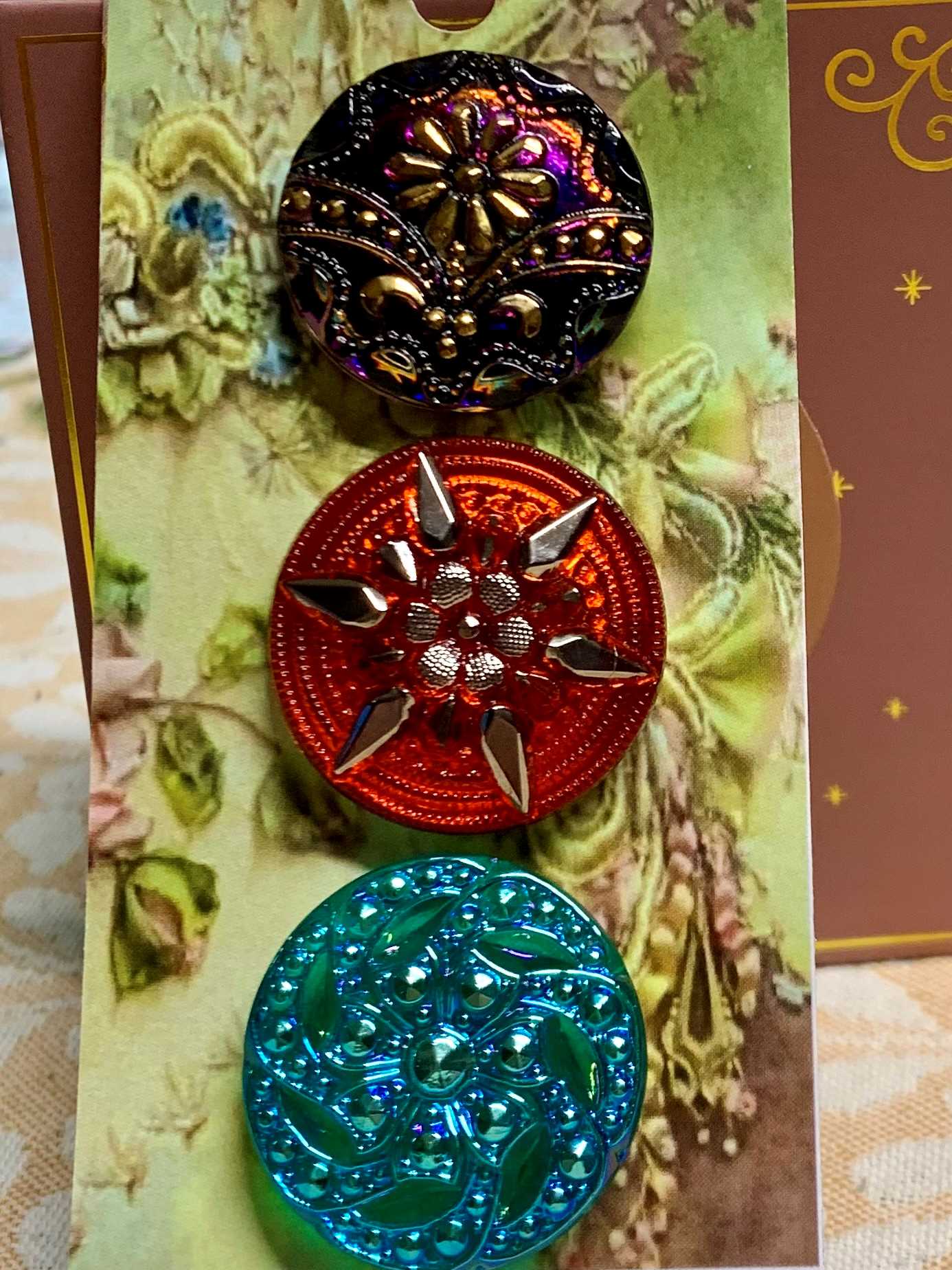 Czech Glass Buttons x 3 (code 420) - Czech glass Buttons at Morpeth Antique Centre Hunter Valley NSW
