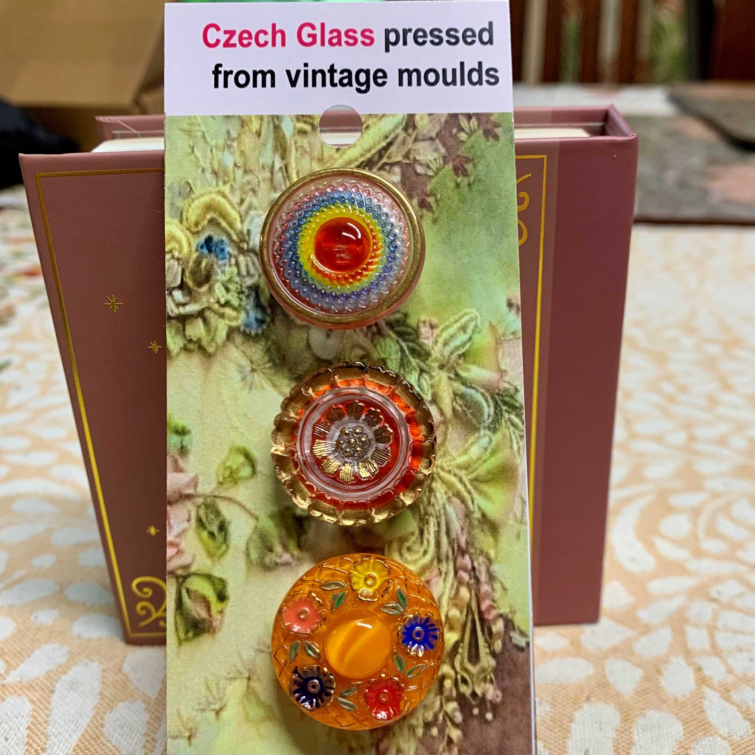 Czech Glass Buttons x 3 (code 423) - Czech glass Buttons at Morpeth Antique Centre Hunter Valley NSW